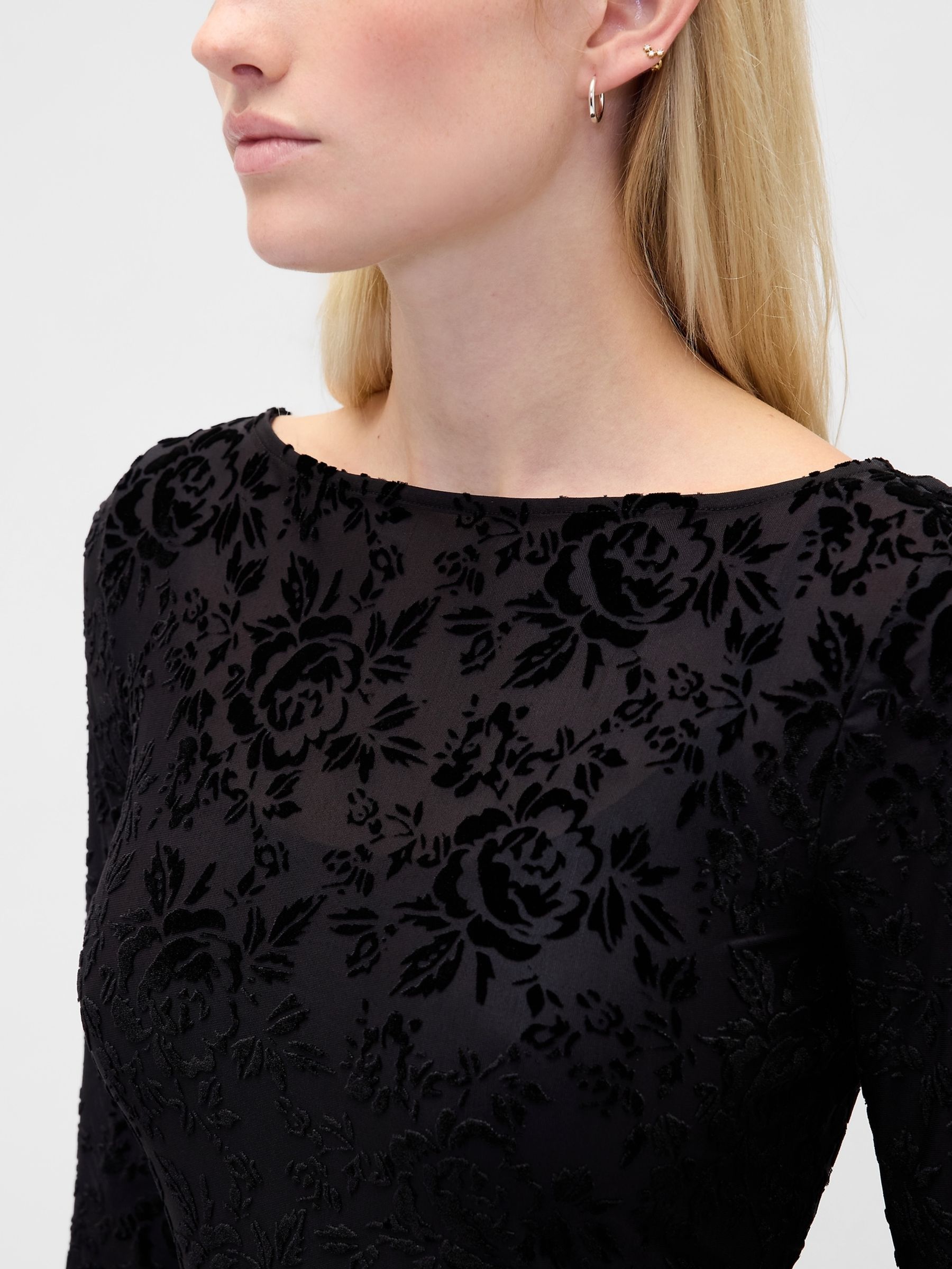 Black Burnout Velvet Bell-Sleeve Midi Dress - Image 4 of 4