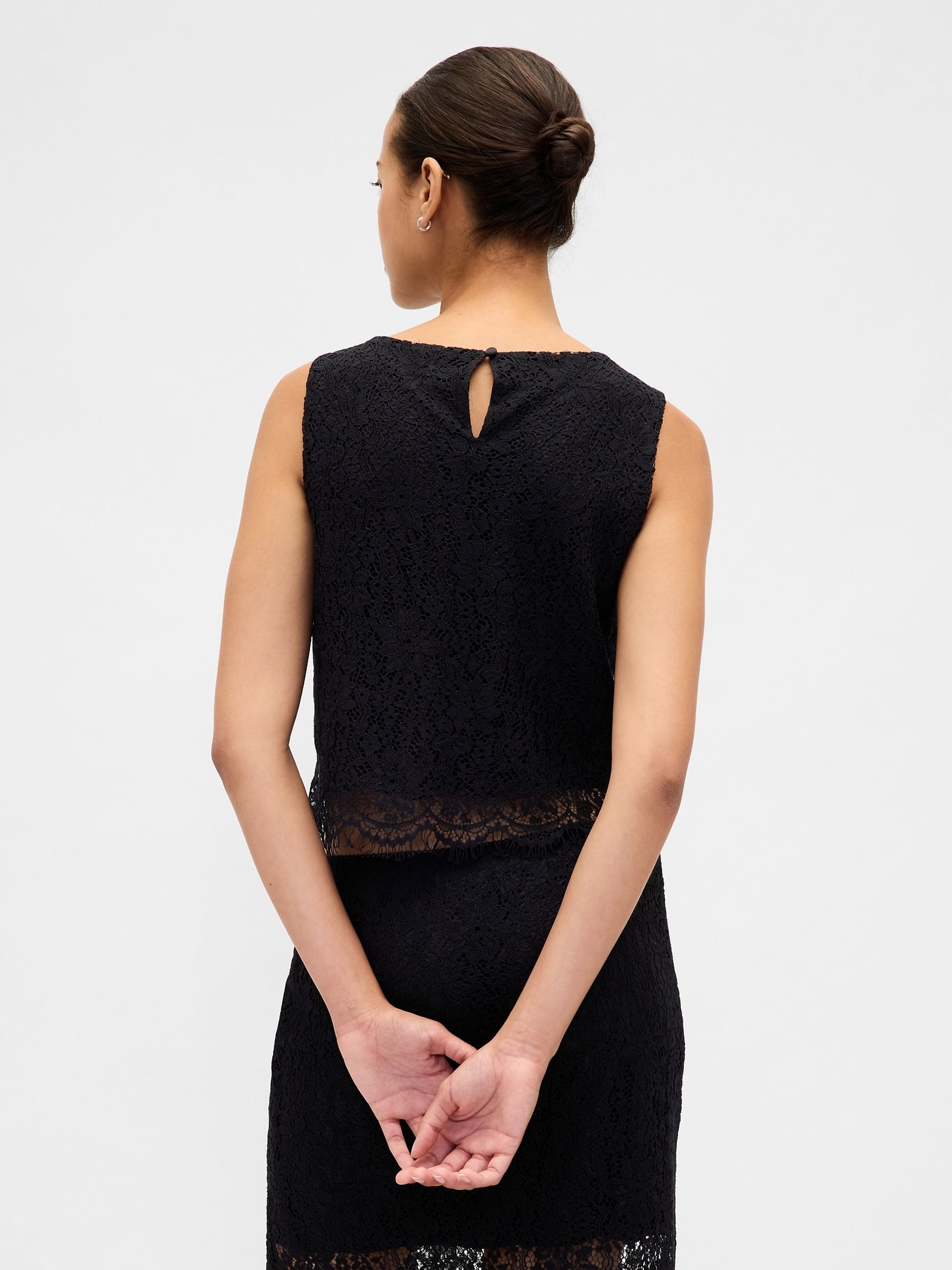 Black Lace Boatneck Crop Shell Top - Image 2 of 4
