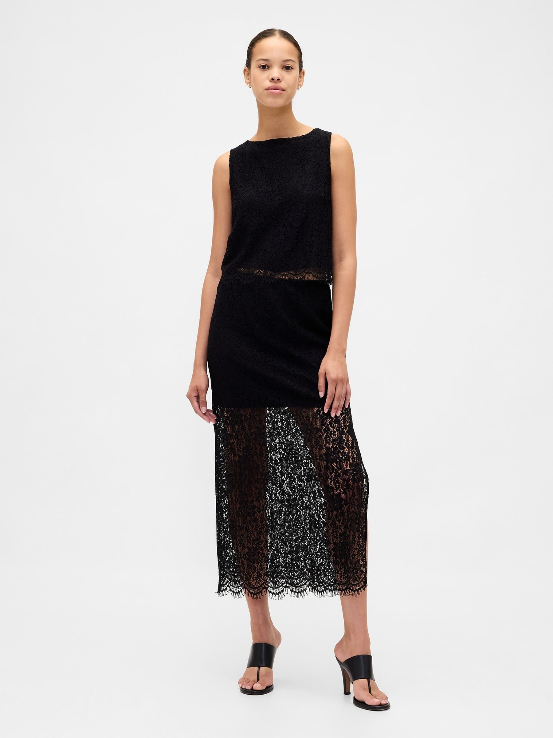 Black Lace Boatneck Crop Shell Top - Image 3 of 4