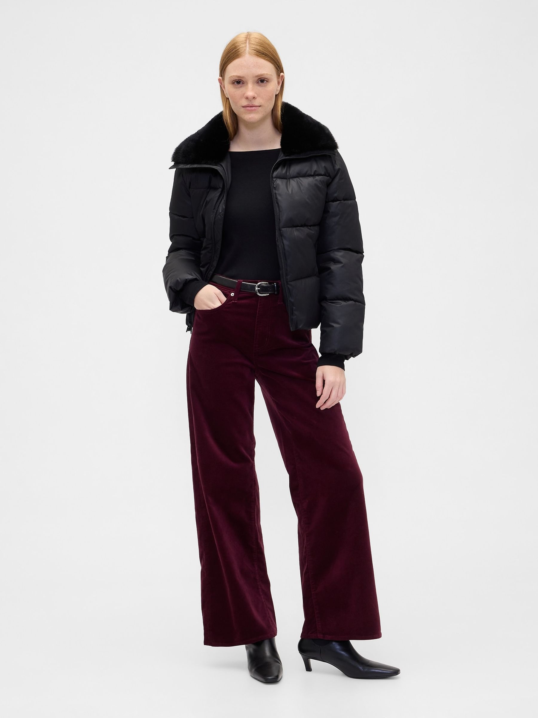 Burgundy Red High Waisted Wide Leg Velvet Trousers - Image 2 of 4