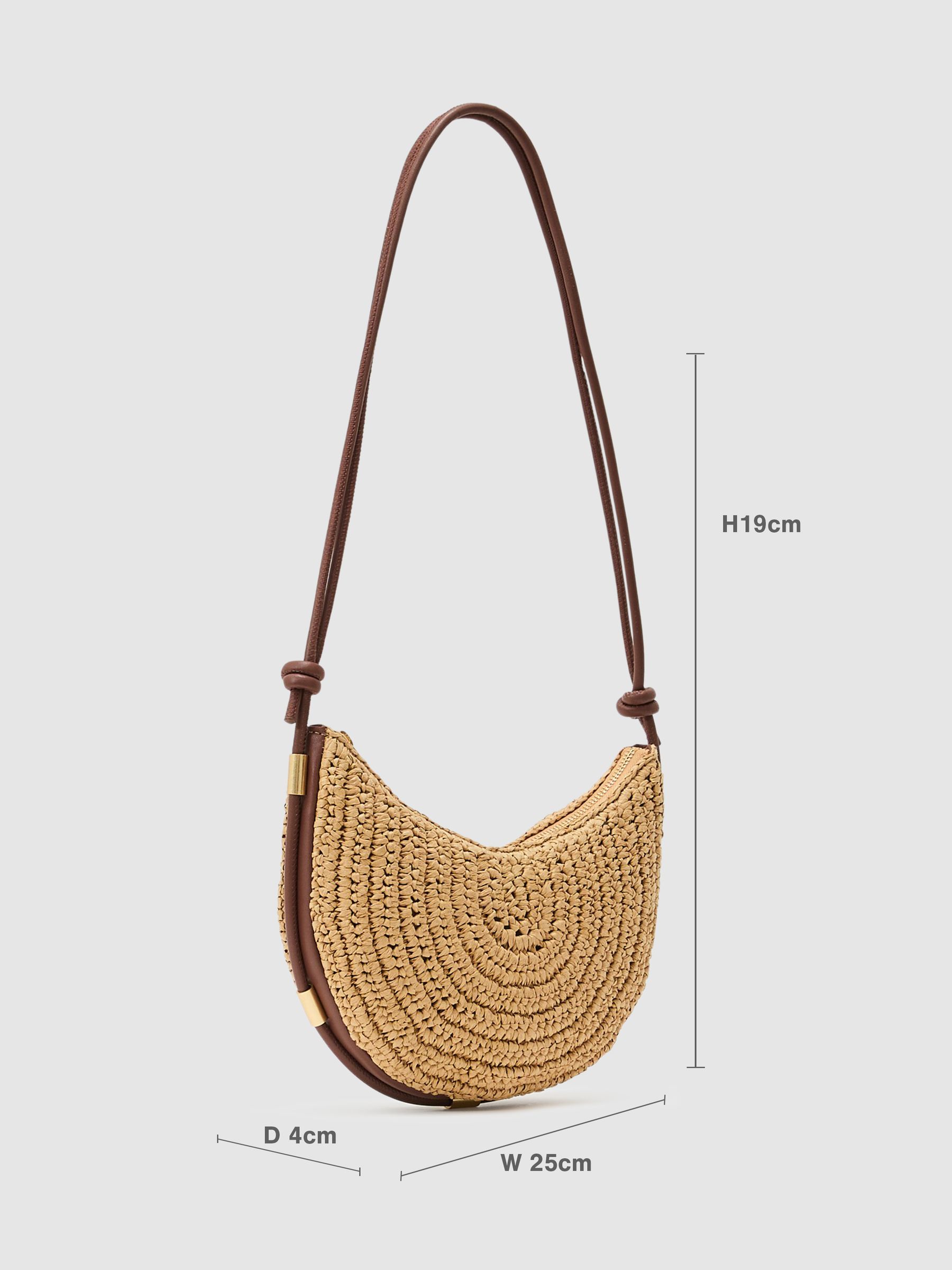 Raffia-Effect Half-Moon Shoulder Bag in Natural - Image 3 of 8