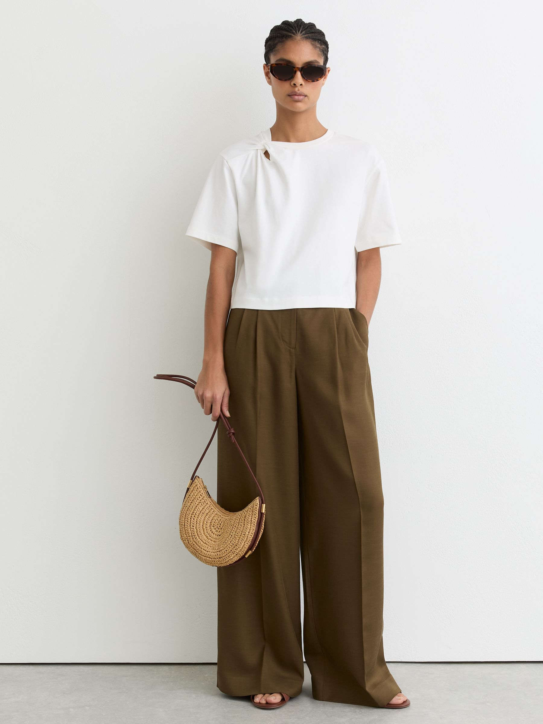 Raffia-Effect Half-Moon Shoulder Bag in Natural - Image 4 of 8