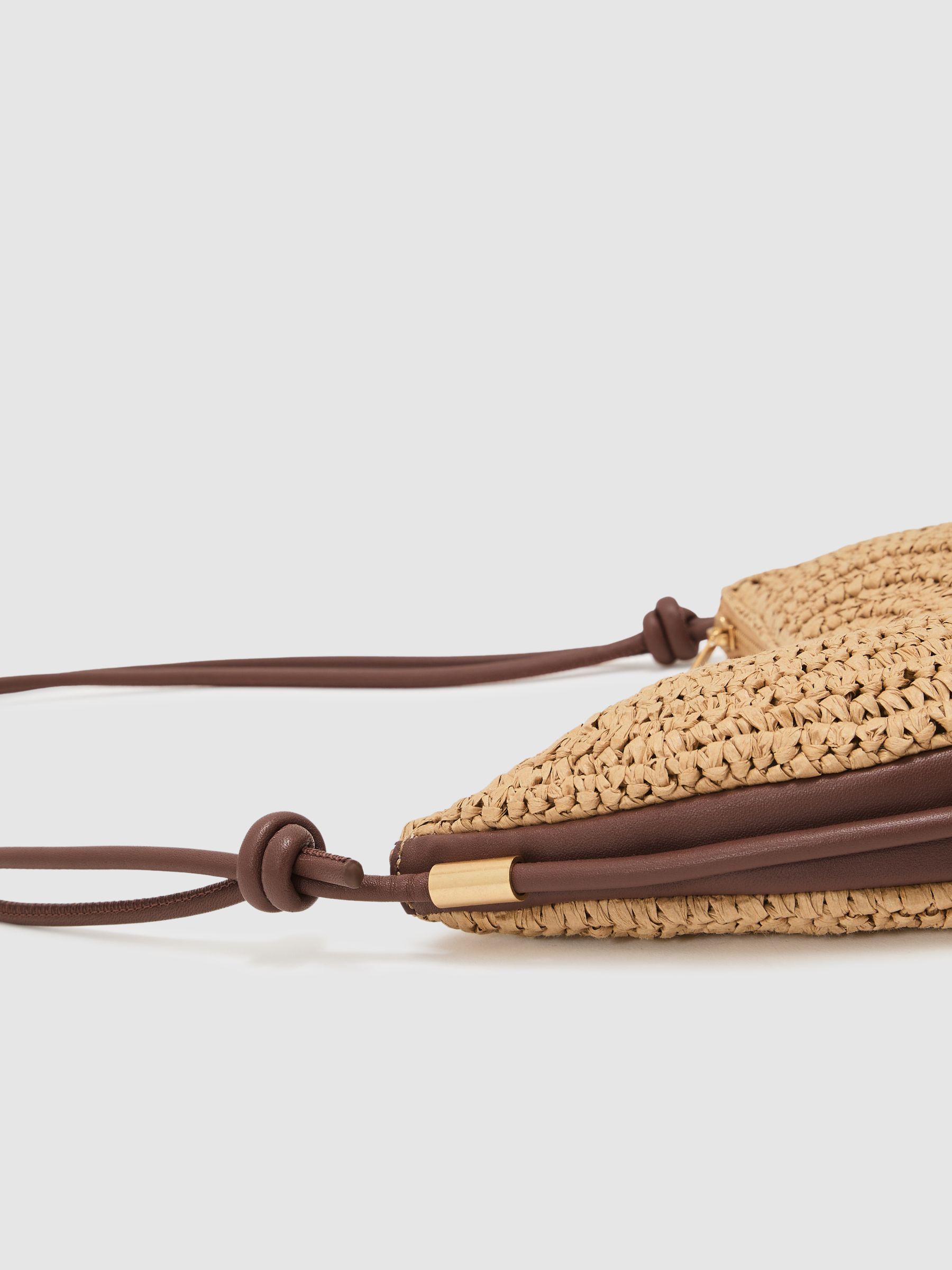 Raffia-Effect Half-Moon Shoulder Bag in Natural - Image 6 of 8