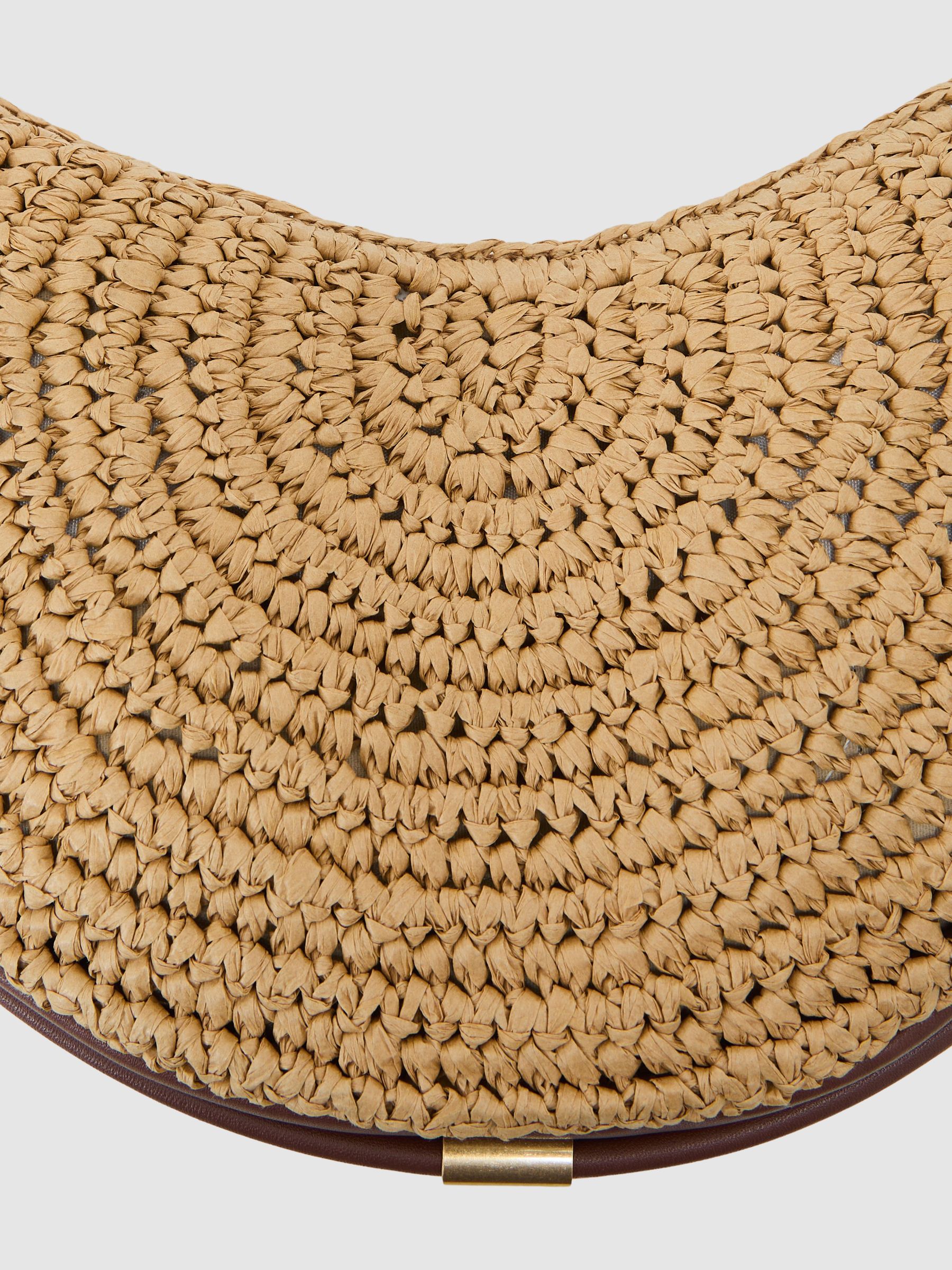 Raffia-Effect Half-Moon Shoulder Bag in Natural - Image 7 of 8