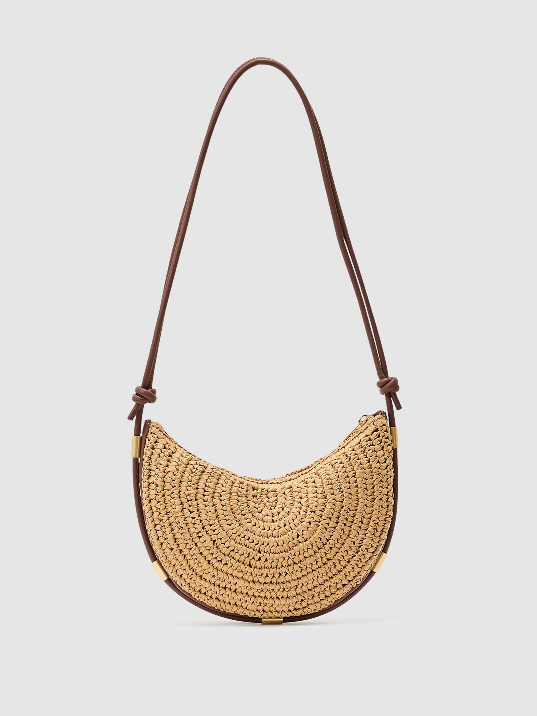 Raffia-Effect Half-Moon Shoulder Bag in Natural - Image 8 of 8
