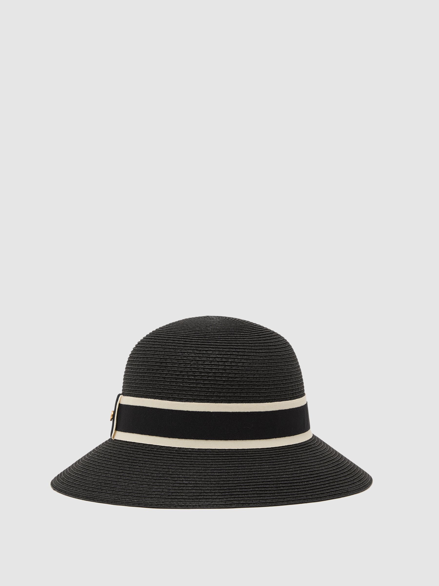 Ribbon-Trim Straw-Effect Hat in Black - image 1