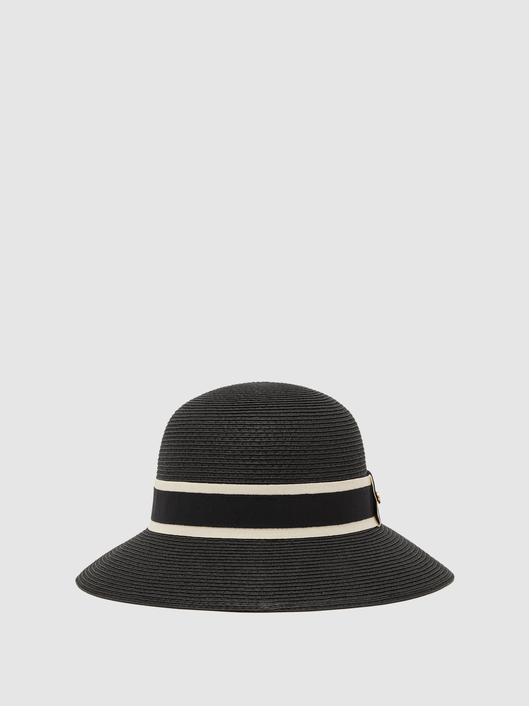 Ribbon-Trim Straw-Effect Hat in Black - image 3