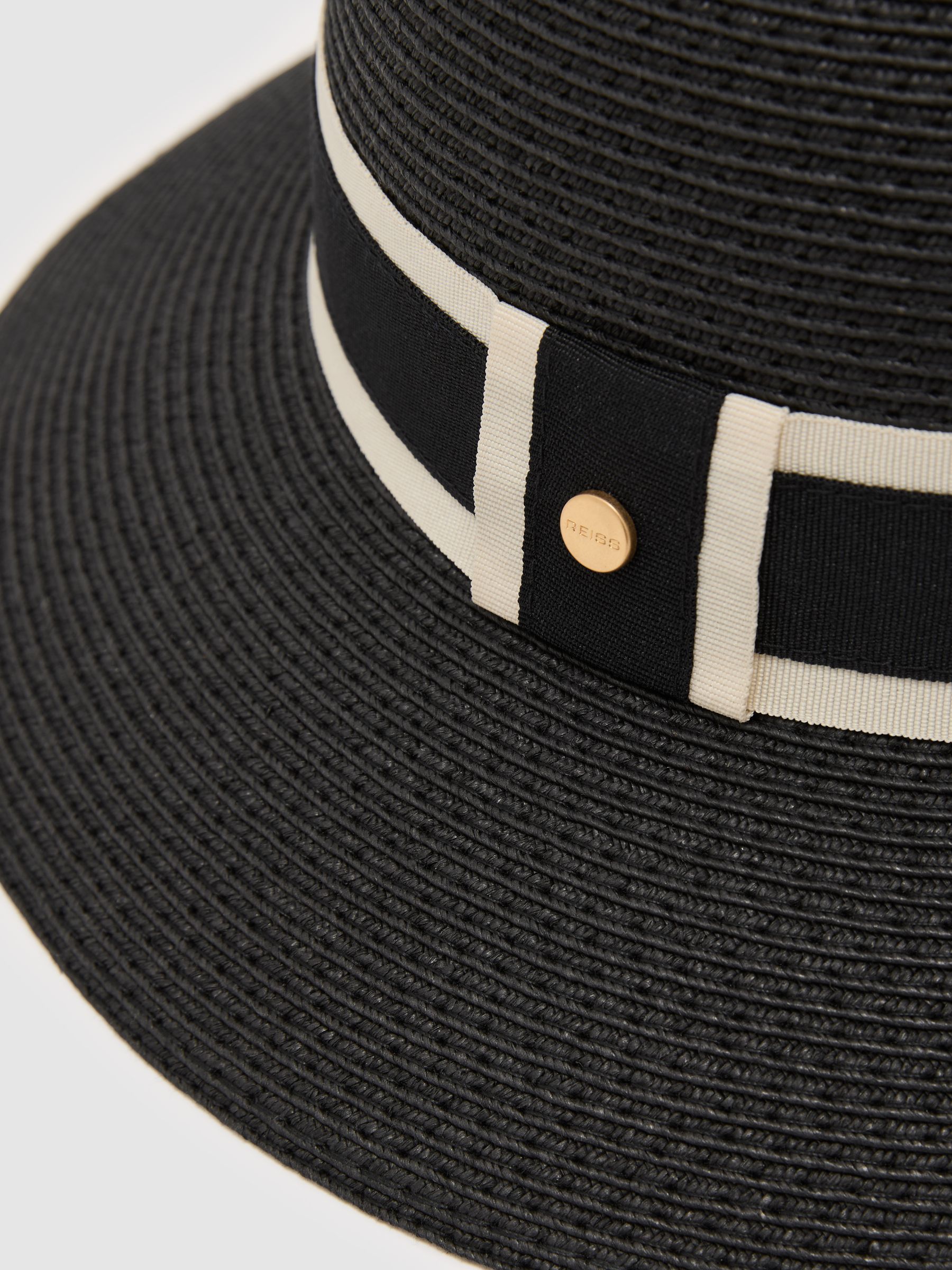 Ribbon-Trim Straw-Effect Hat in Black - image 2