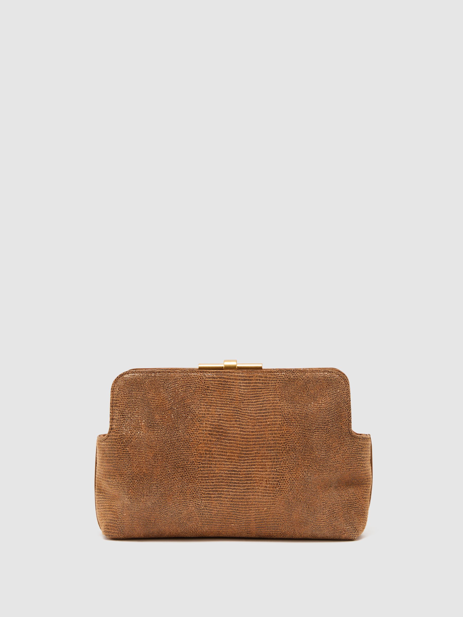 Suede Lizard-Effect Frame Clutch Bag in Tan - image 4