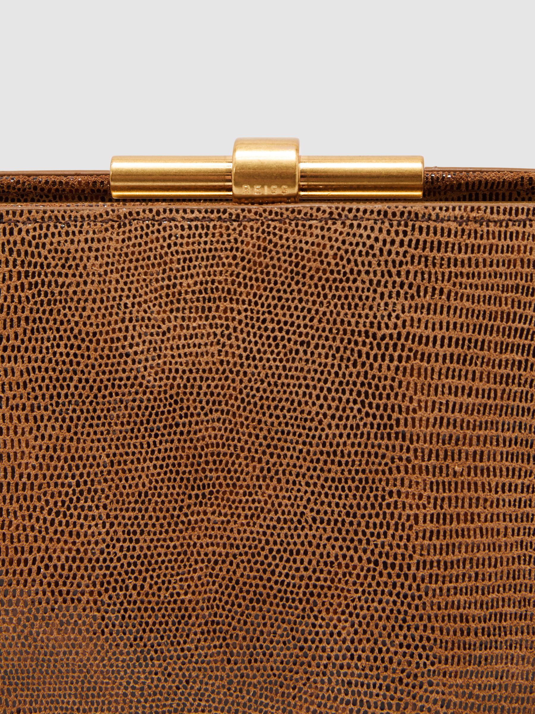 Suede Lizard-Effect Frame Clutch Bag in Tan - image 3