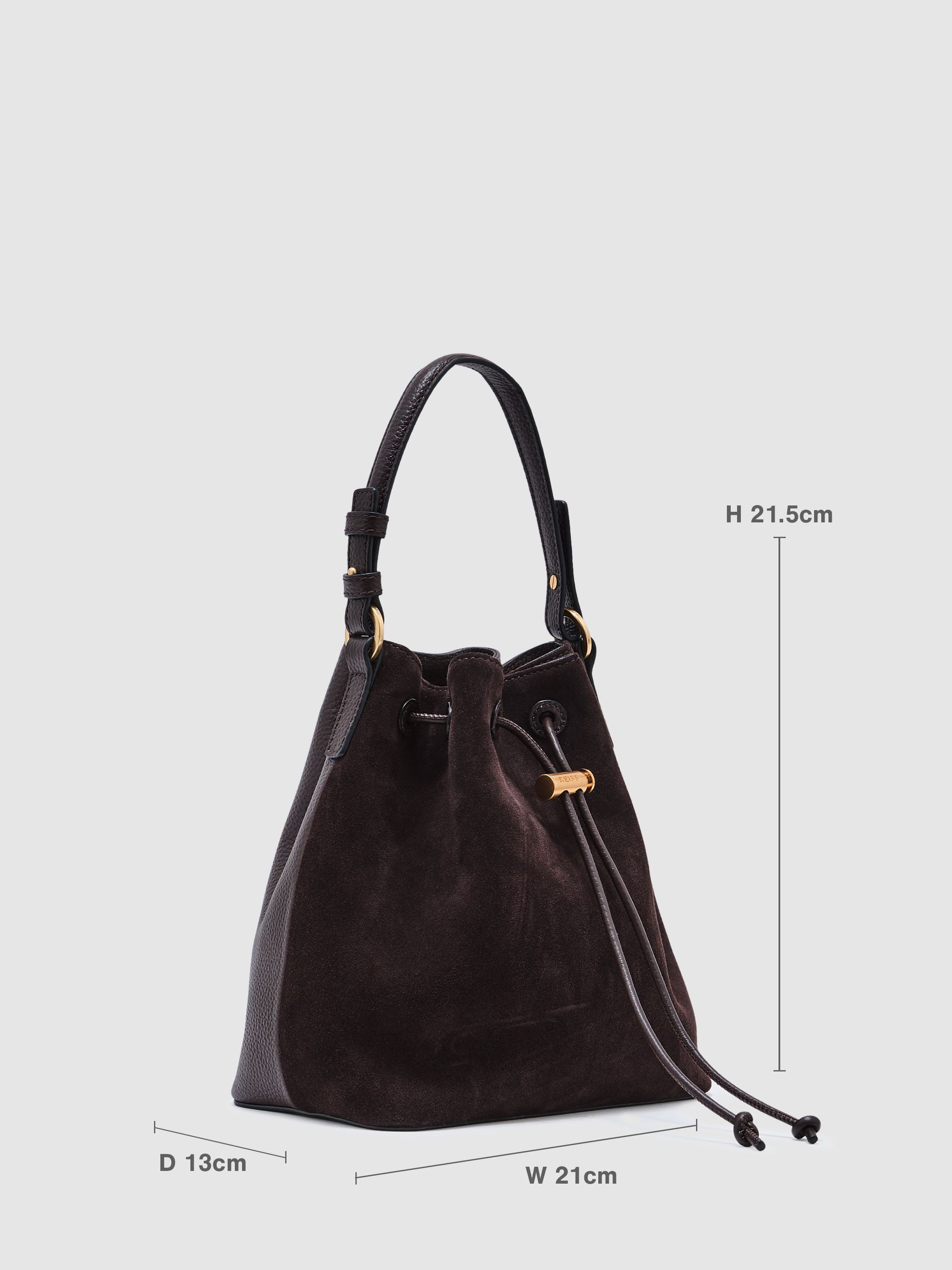 Suede and Leather Bucket Bag in Chocolate - Image 3 of 8
