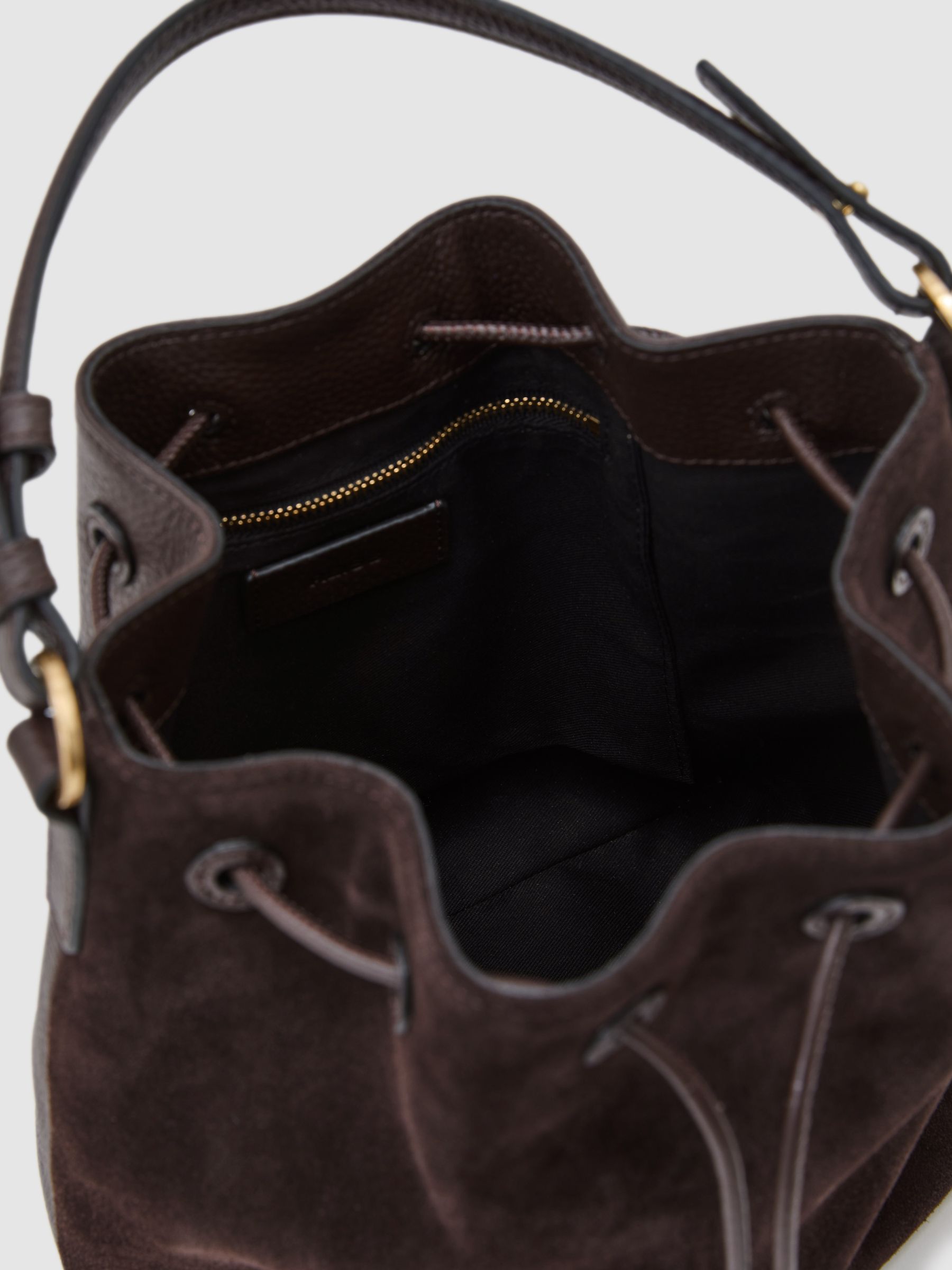 Suede and Leather Bucket Bag in Chocolate - Image 8 of 8
