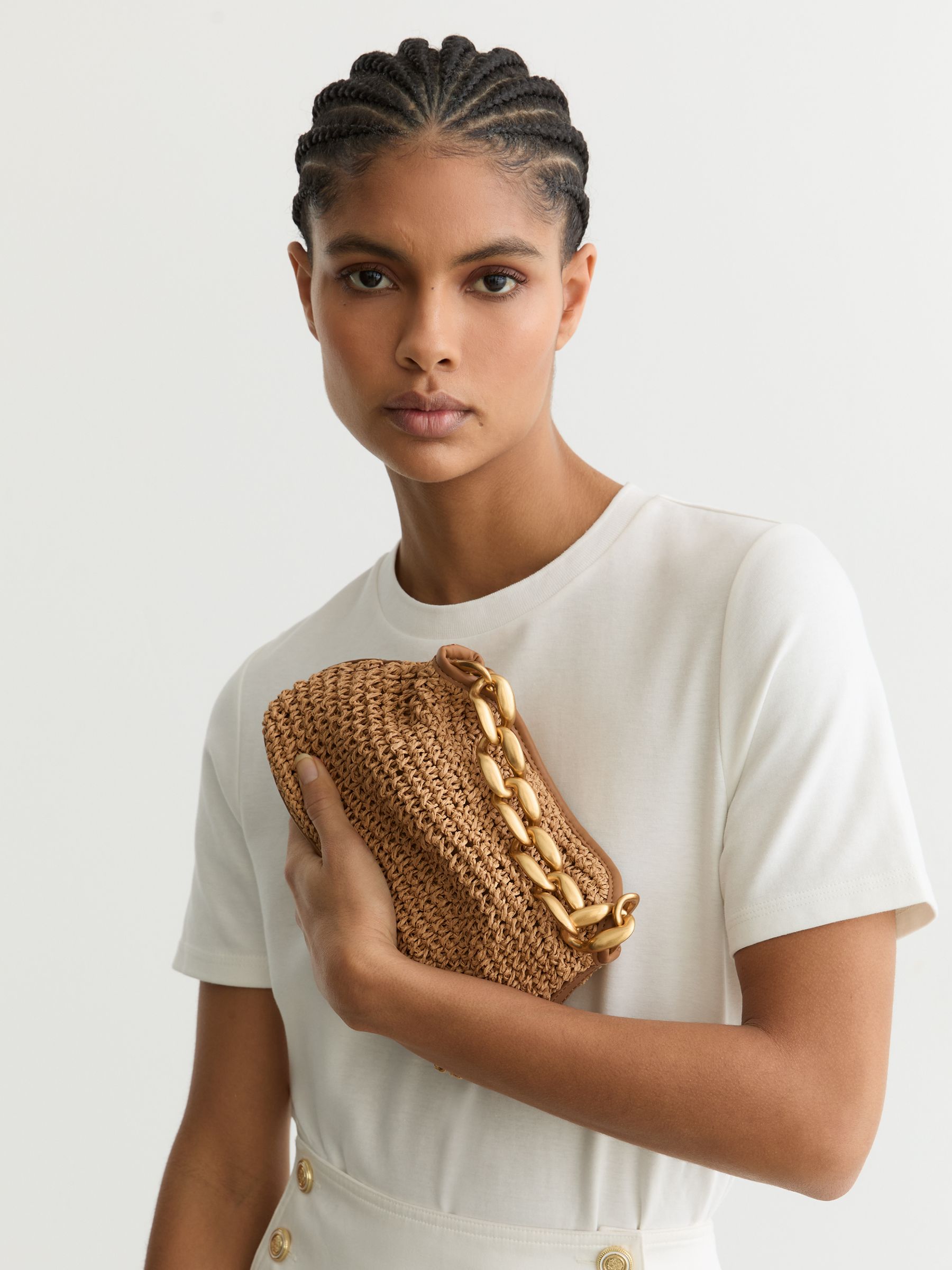 Raffia-Effect Chain Grab Bag in Natural - Image 1 of 6