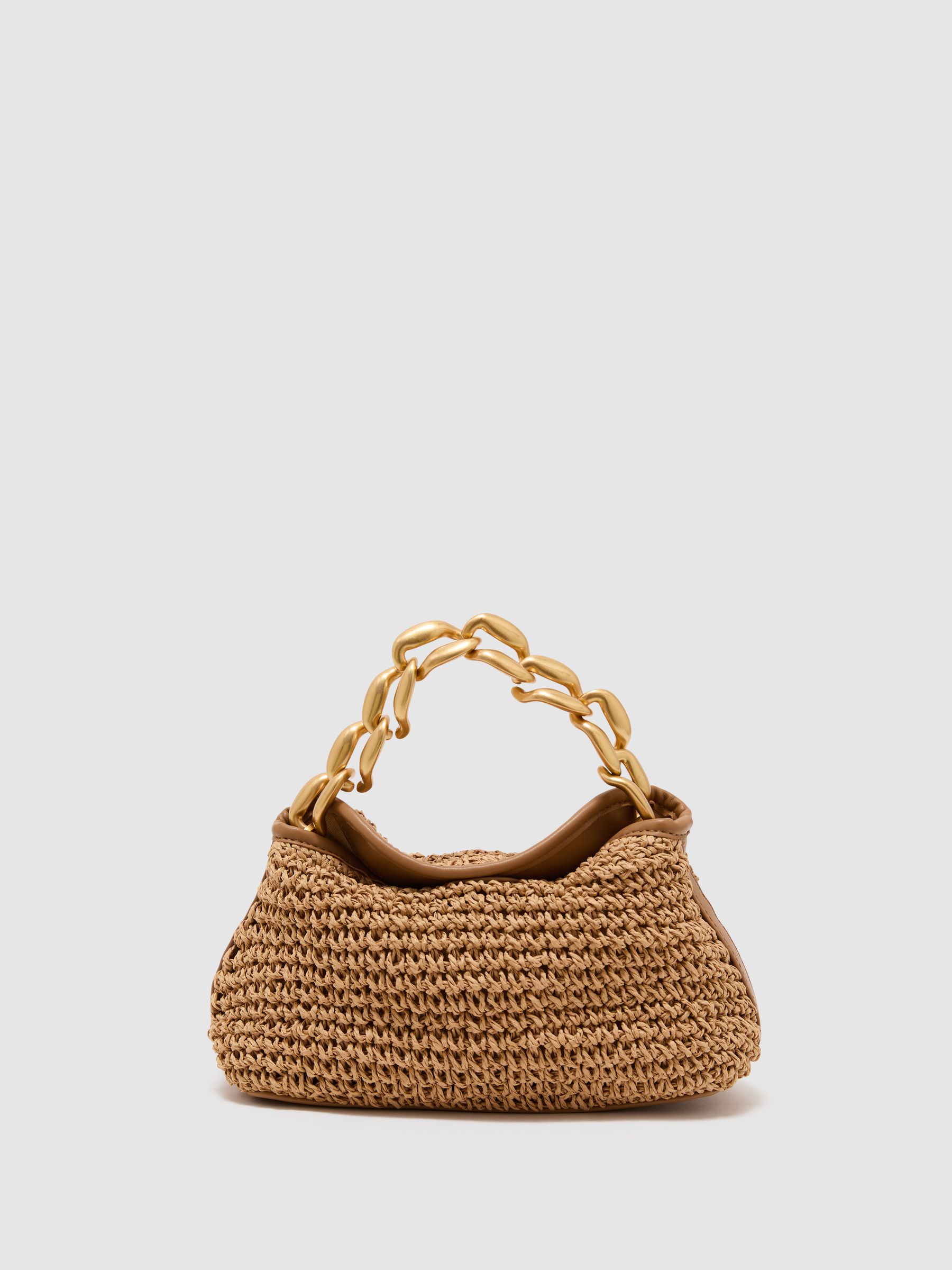 Raffia-Effect Chain Grab Bag in Natural - image 1