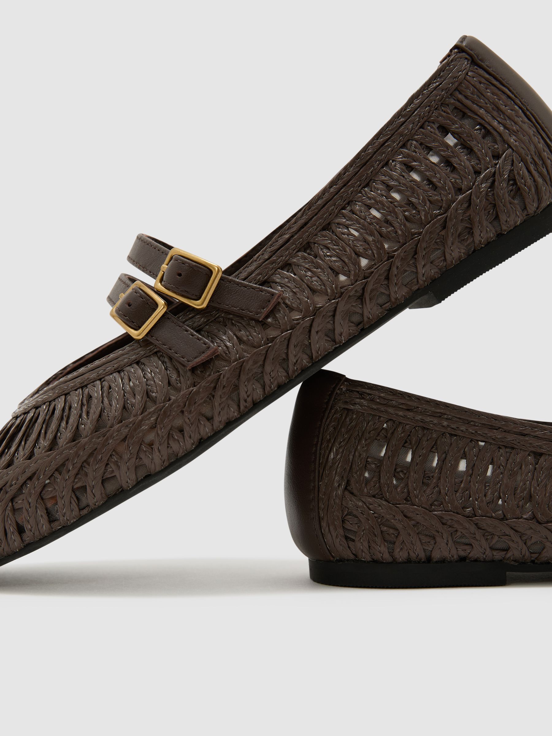 Woven Ballerina-Strap Flats in Chocolate - image 3