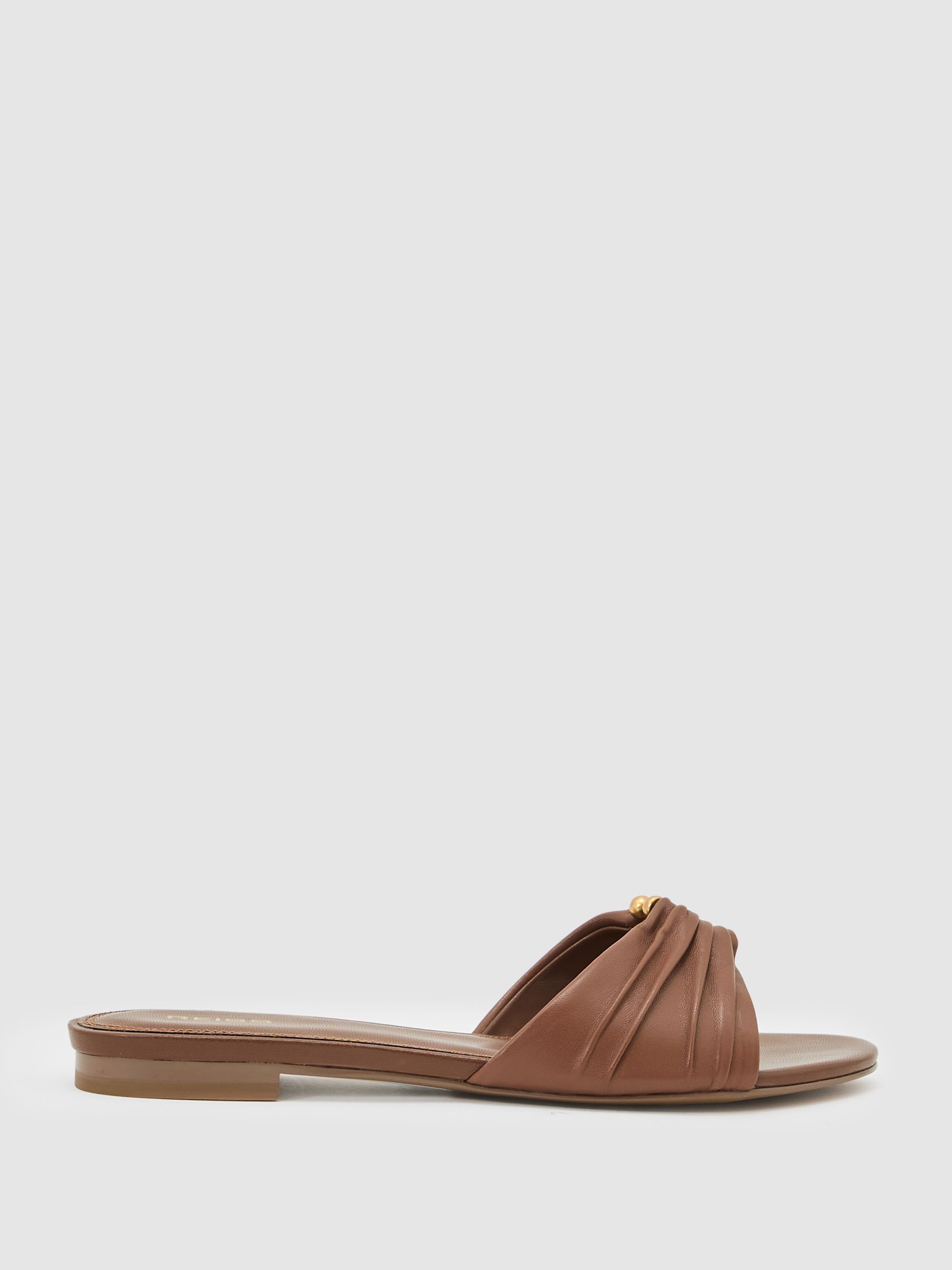 Leather Open-Ring Flat Sandals in Tan - image 4