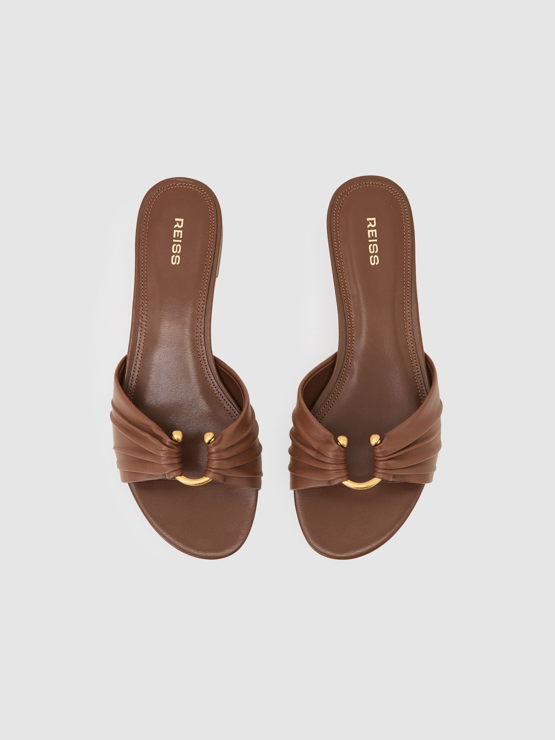 Leather Open-Ring Flat Sandals in Tan - image 3