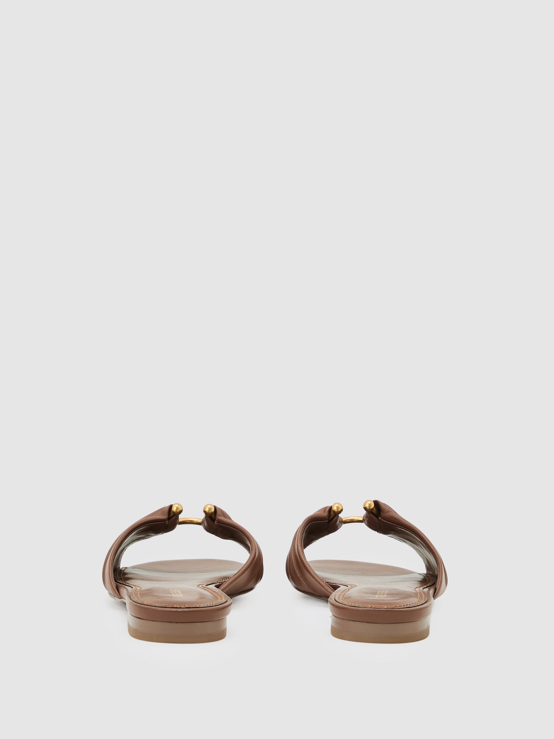 Leather Open-Ring Flat Sandals in Tan - image 2
