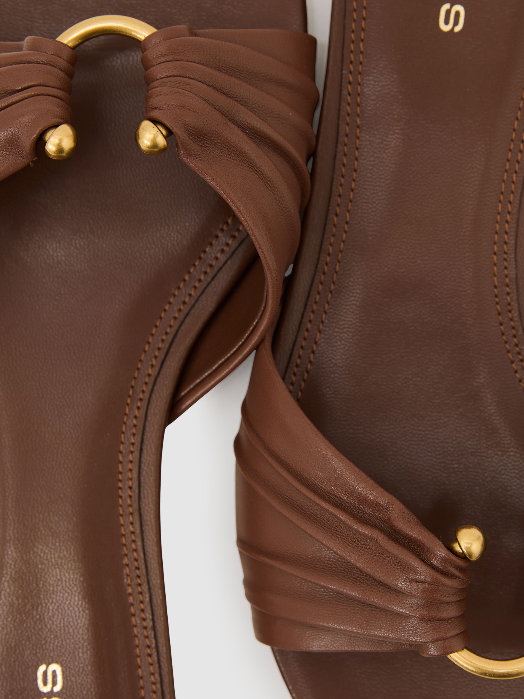 Leather Open-Ring Flat Sandals in Tan - image 1