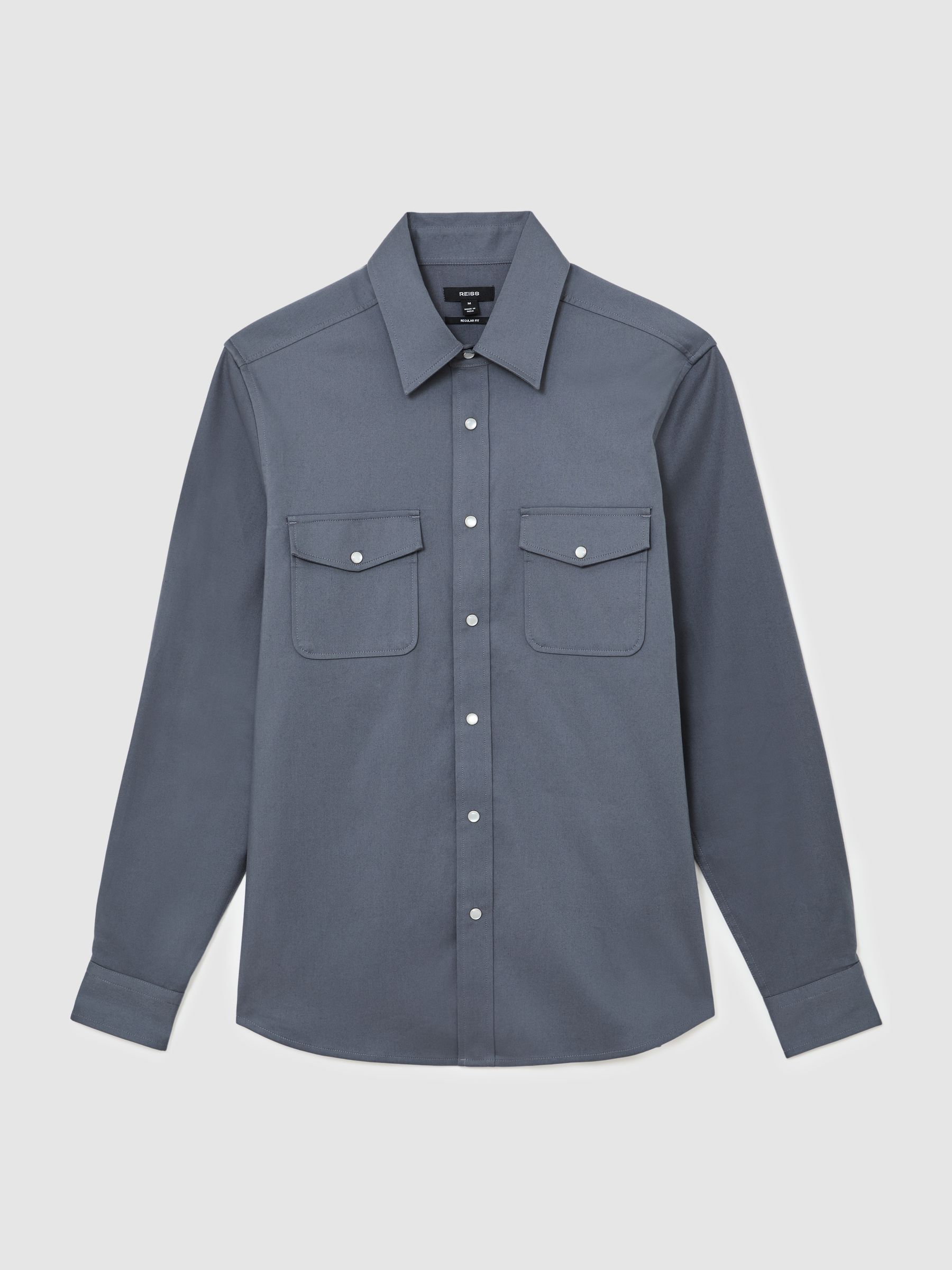 Twin-Pocket Overshirt with Stretch in Airforce Blue - Image 2 of 7