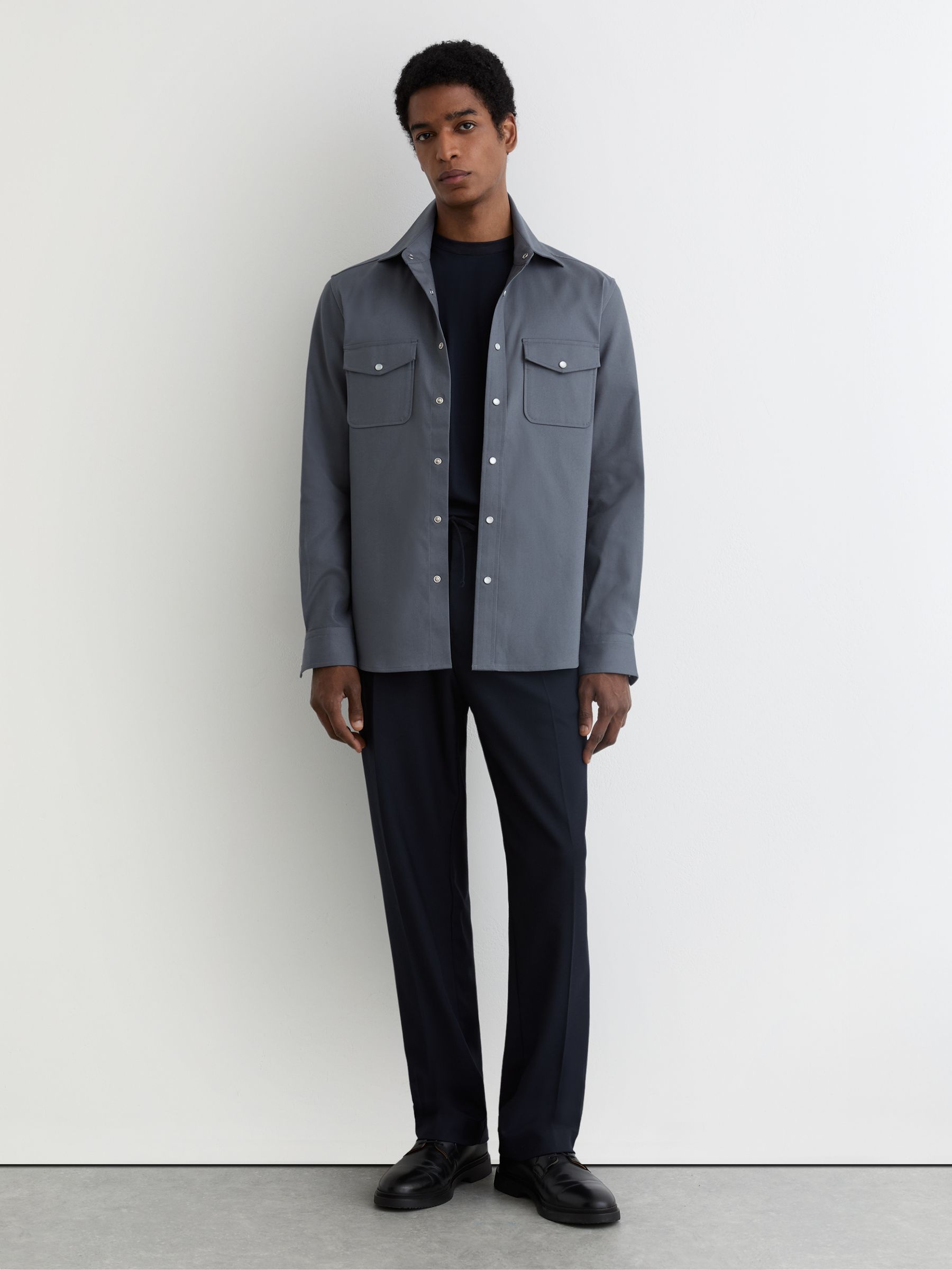 Twin-Pocket Overshirt with Stretch in Airforce Blue - Image 3 of 7