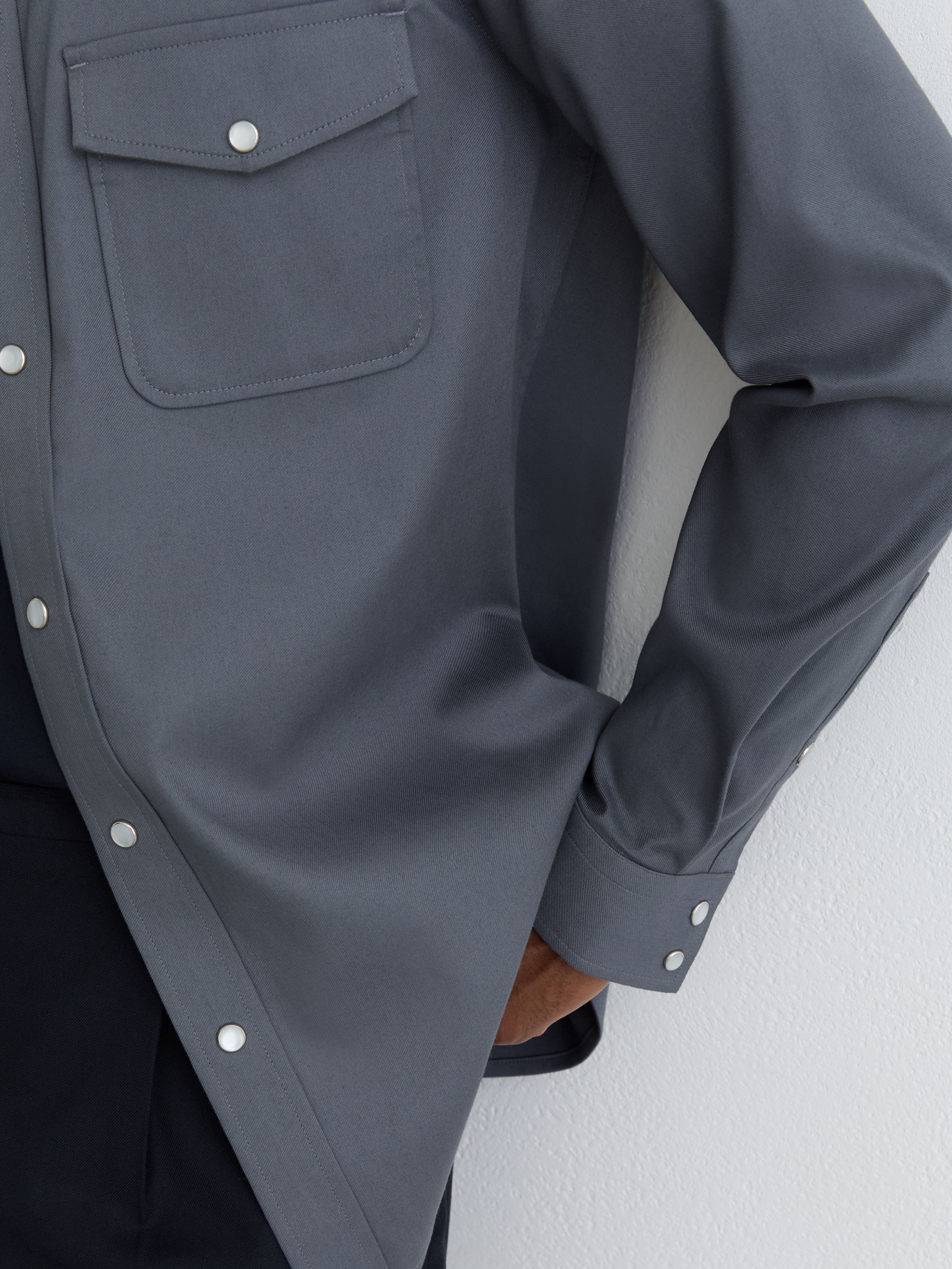 Twin-Pocket Overshirt with Stretch in Airforce Blue - Image 4 of 7