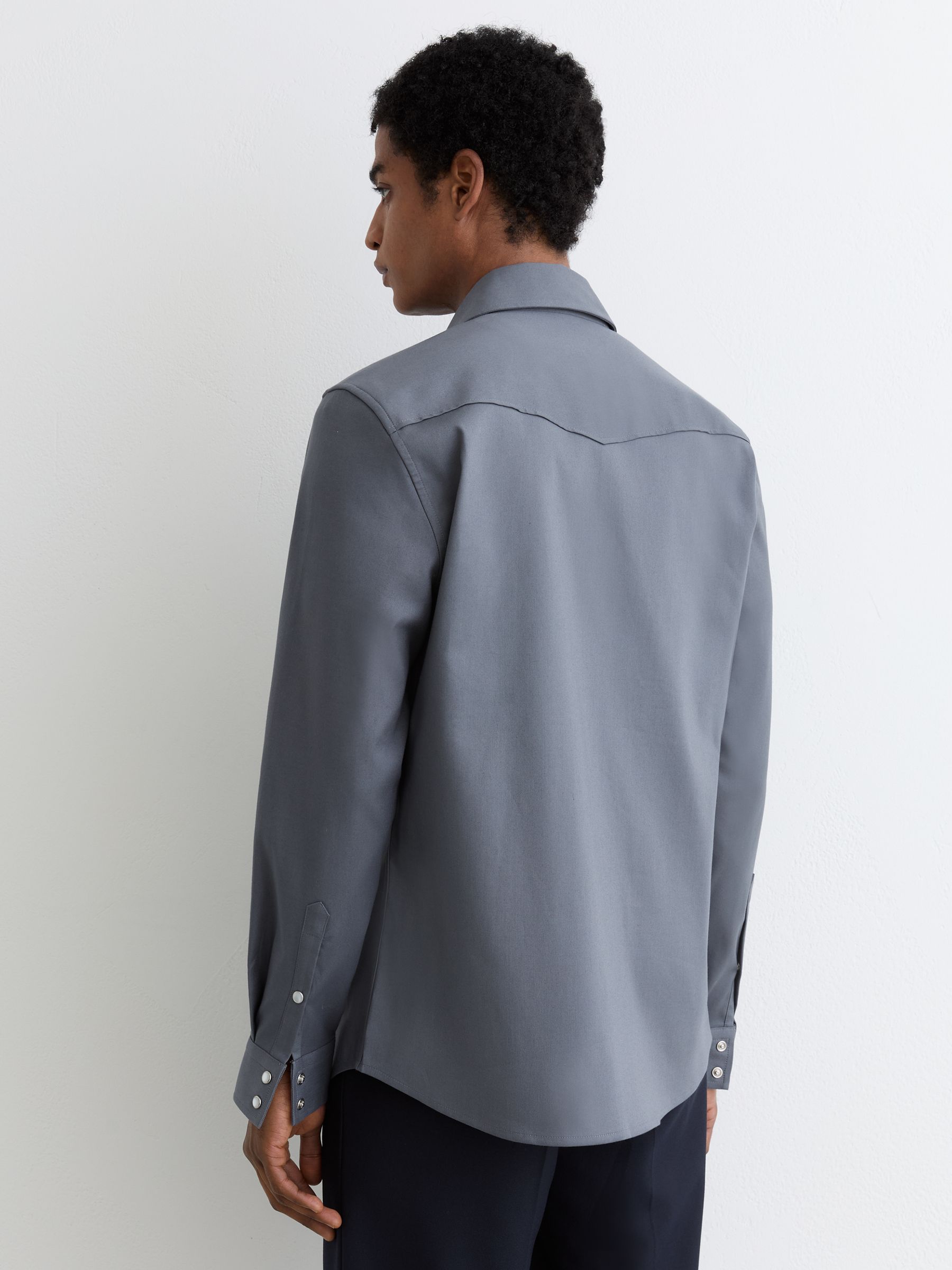 Twin-Pocket Overshirt with Stretch in Airforce Blue - Image 5 of 7