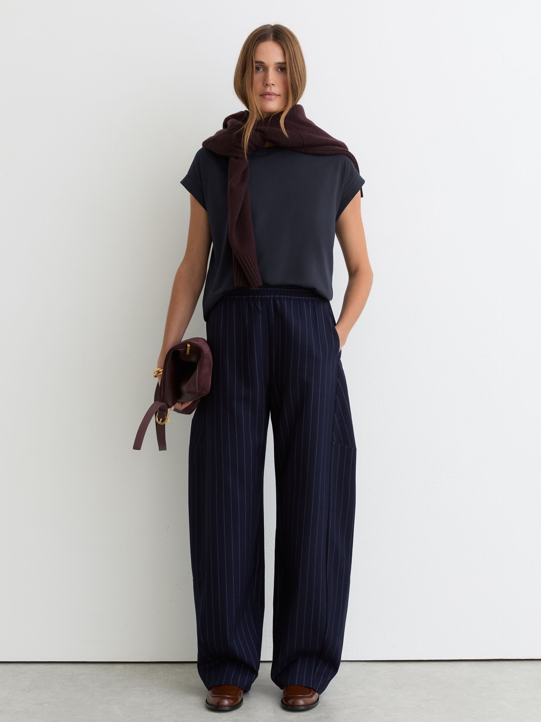 Brushed-Cotton Crew-Neck T-Shirt in Navy - Image 1 of 6