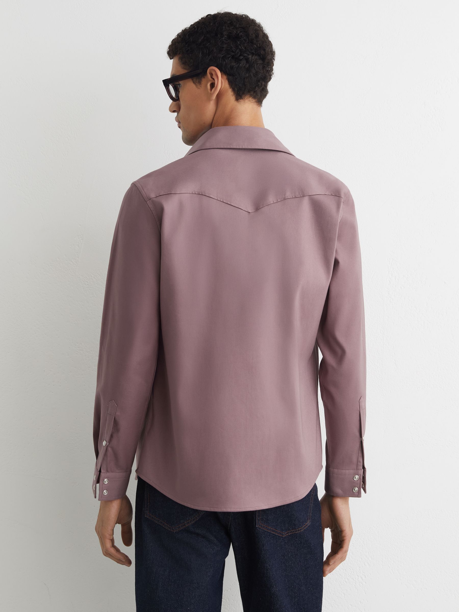 Twin-Pocket Overshirt with Stretch in Raspberry Pink - Image 4 of 7
