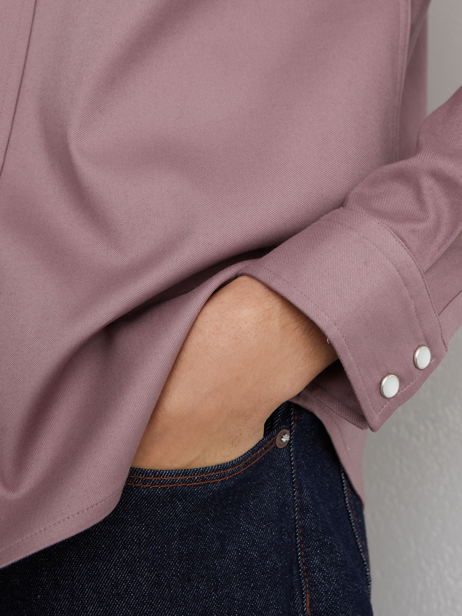 Twin-Pocket Overshirt with Stretch in Raspberry Pink - Image 6 of 7