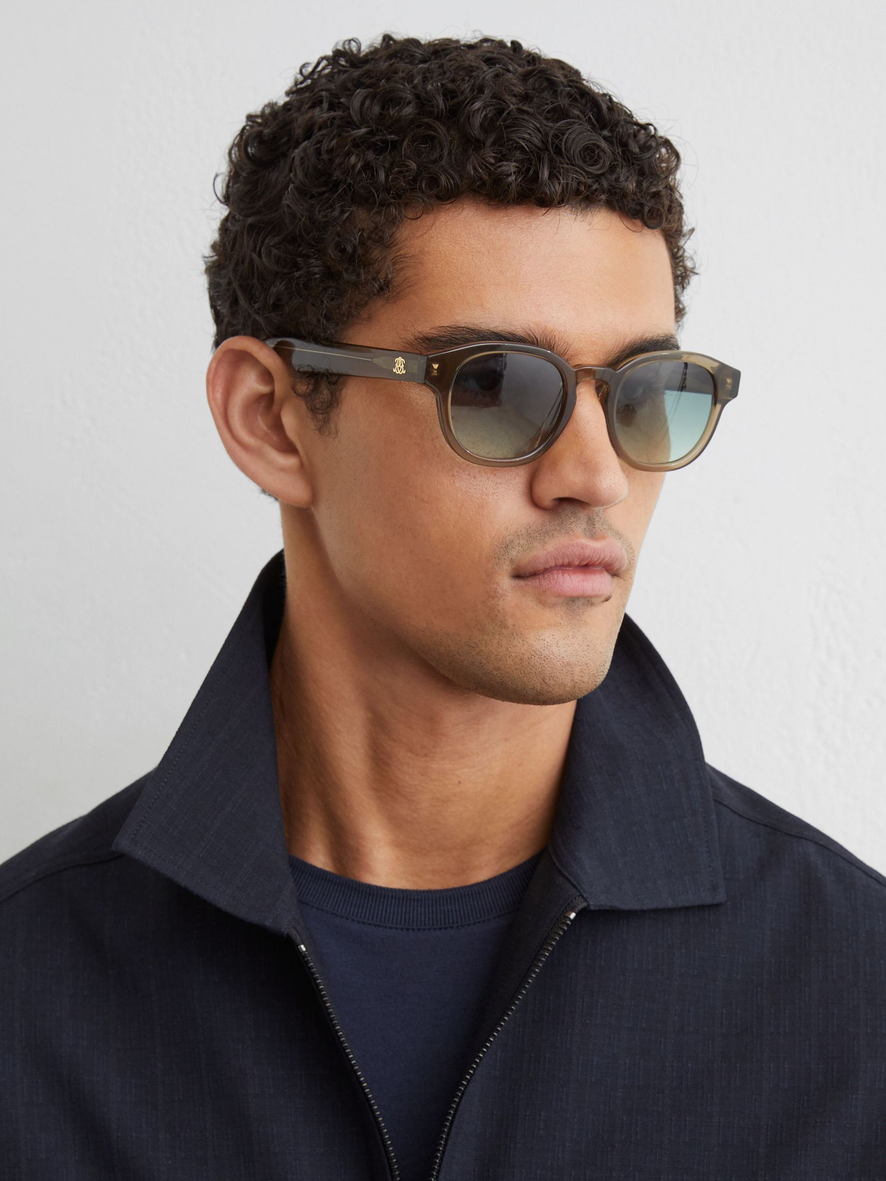 MessyWeekend Round-Frame Sunglasses in Green - Image 1 of 5