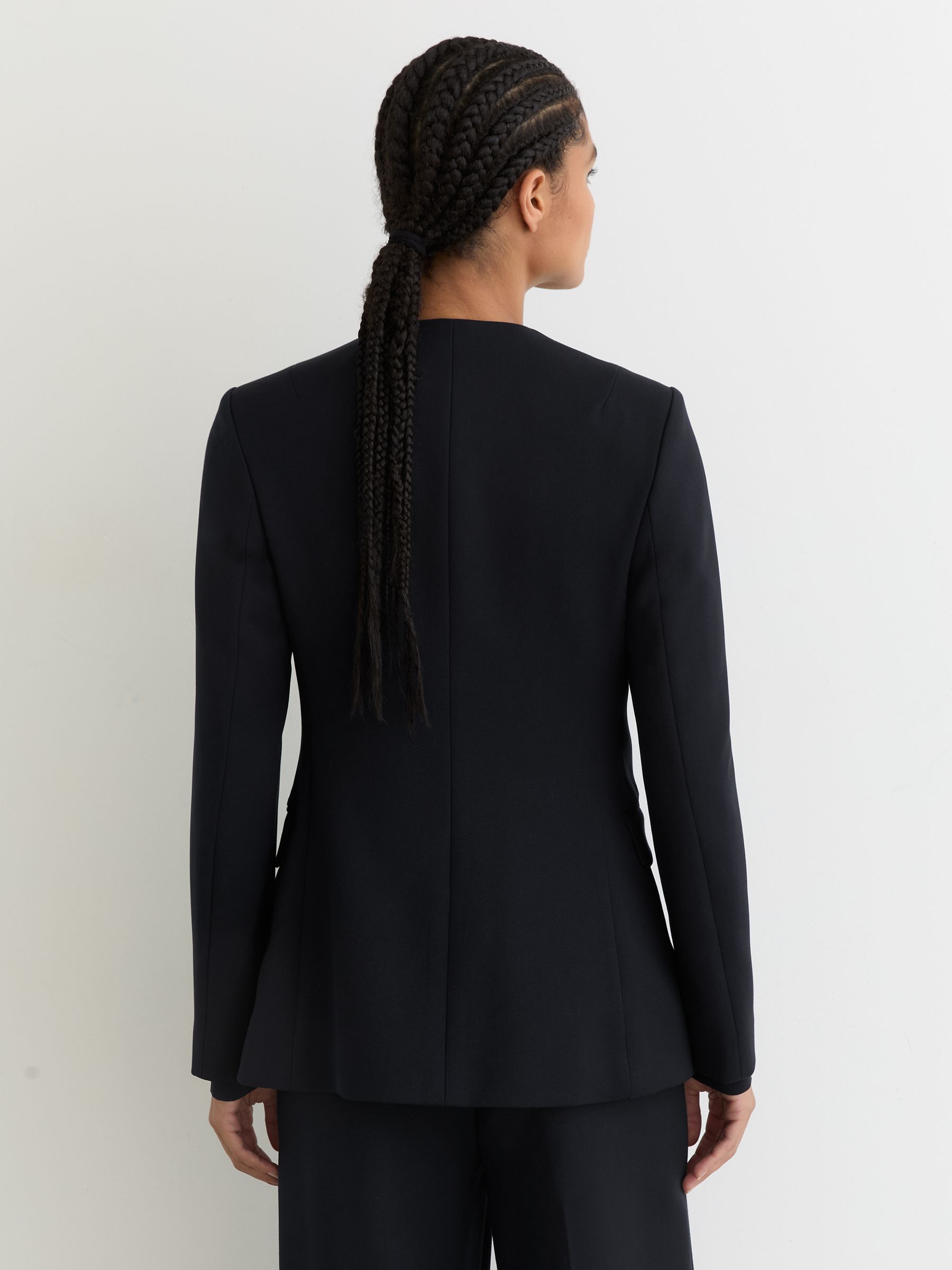 Collarless Button-Through Fitted Jacket in Navy - image 4