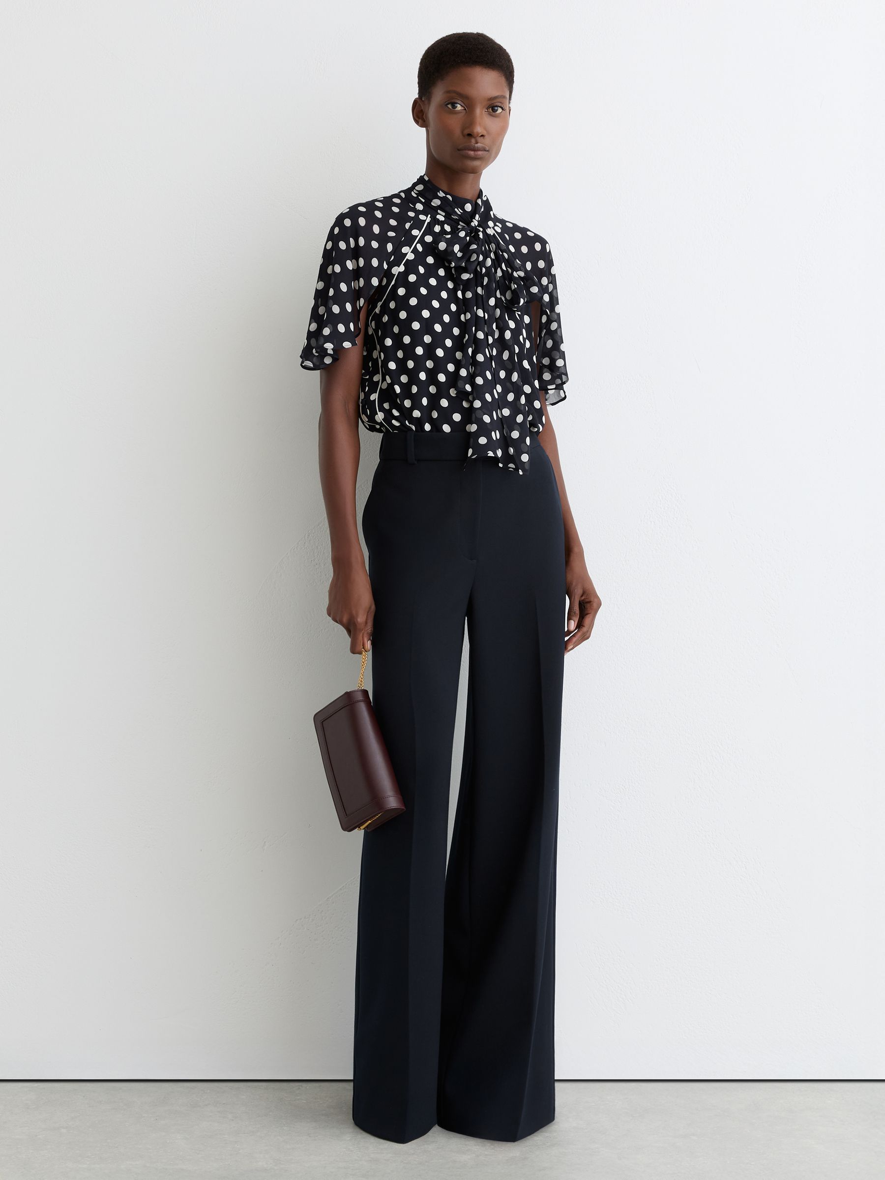 Polka-dot Tie-neck Blouse