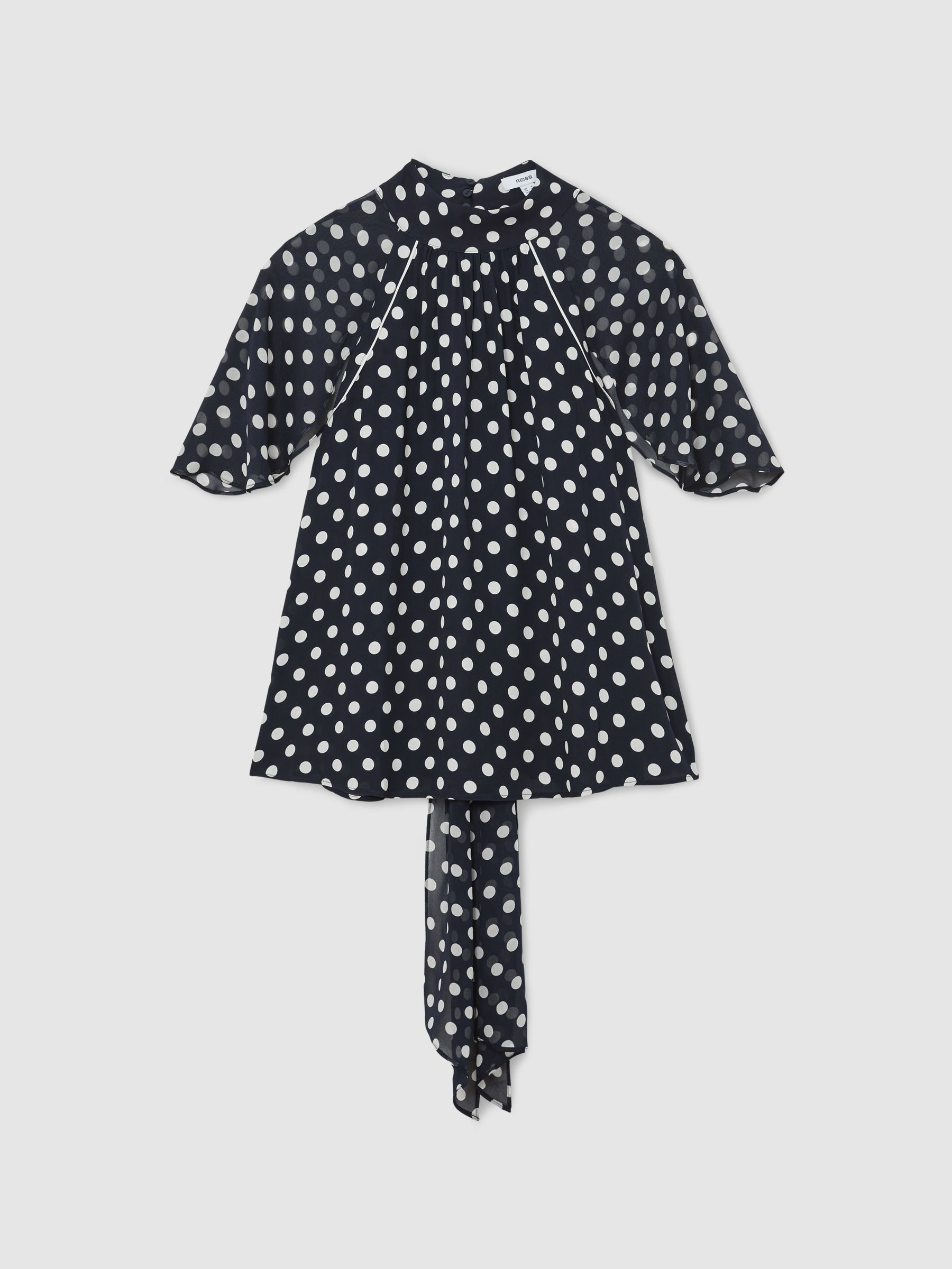Polka-Dot Tie-Neck Blouse in Navy/Ivory - Image 2 of 8