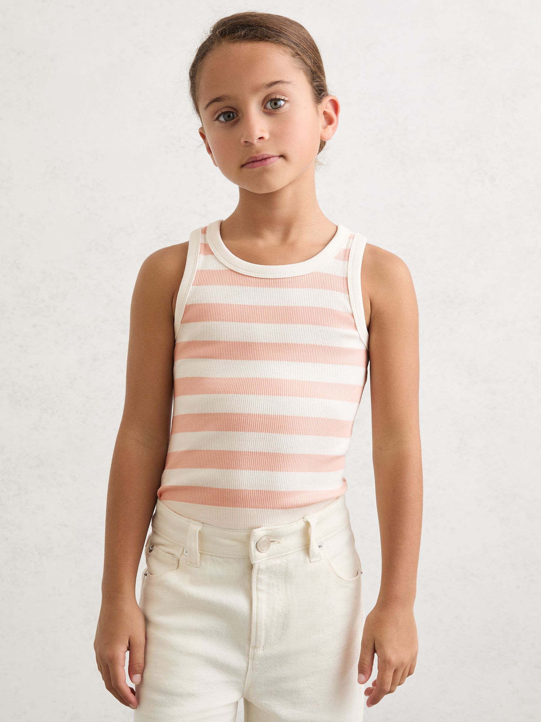 Stretch-Cotton Stripe Ribbed Vest in Pink/Ivory - Image 3 of 5