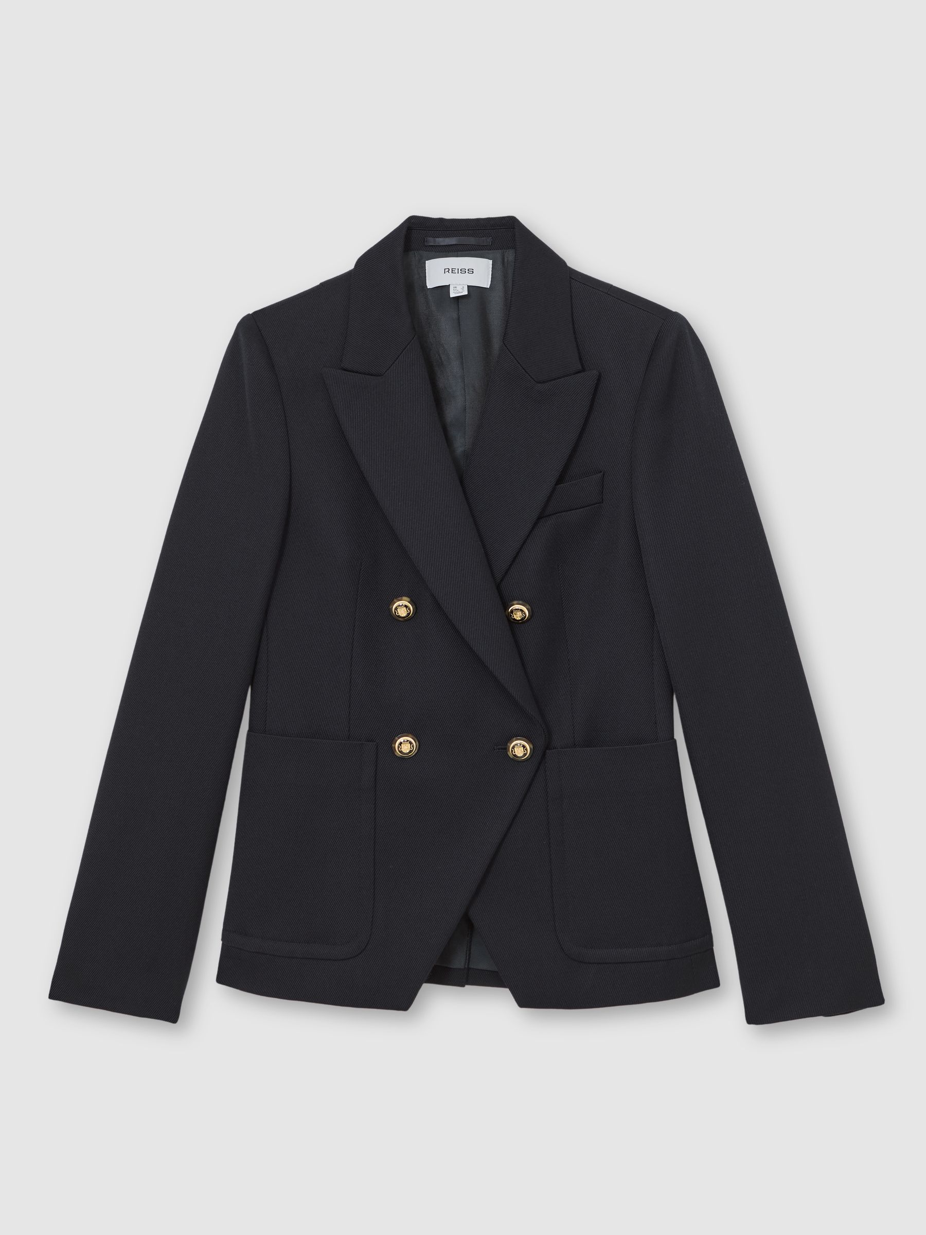 Petite Wool-Blend Double-Breasted Blazer in Navy - Image 2 of 7