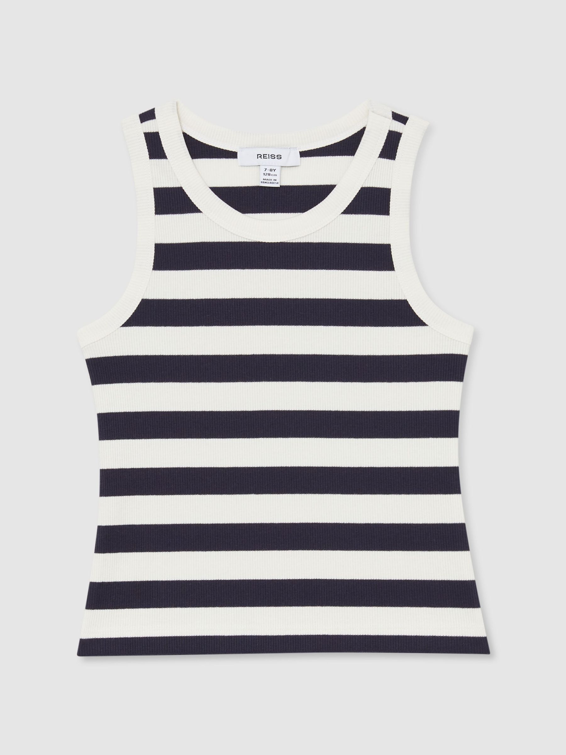 Stretch-Cotton Stripe Ribbed Vest in Navy/Ivory - Image 2 of 3