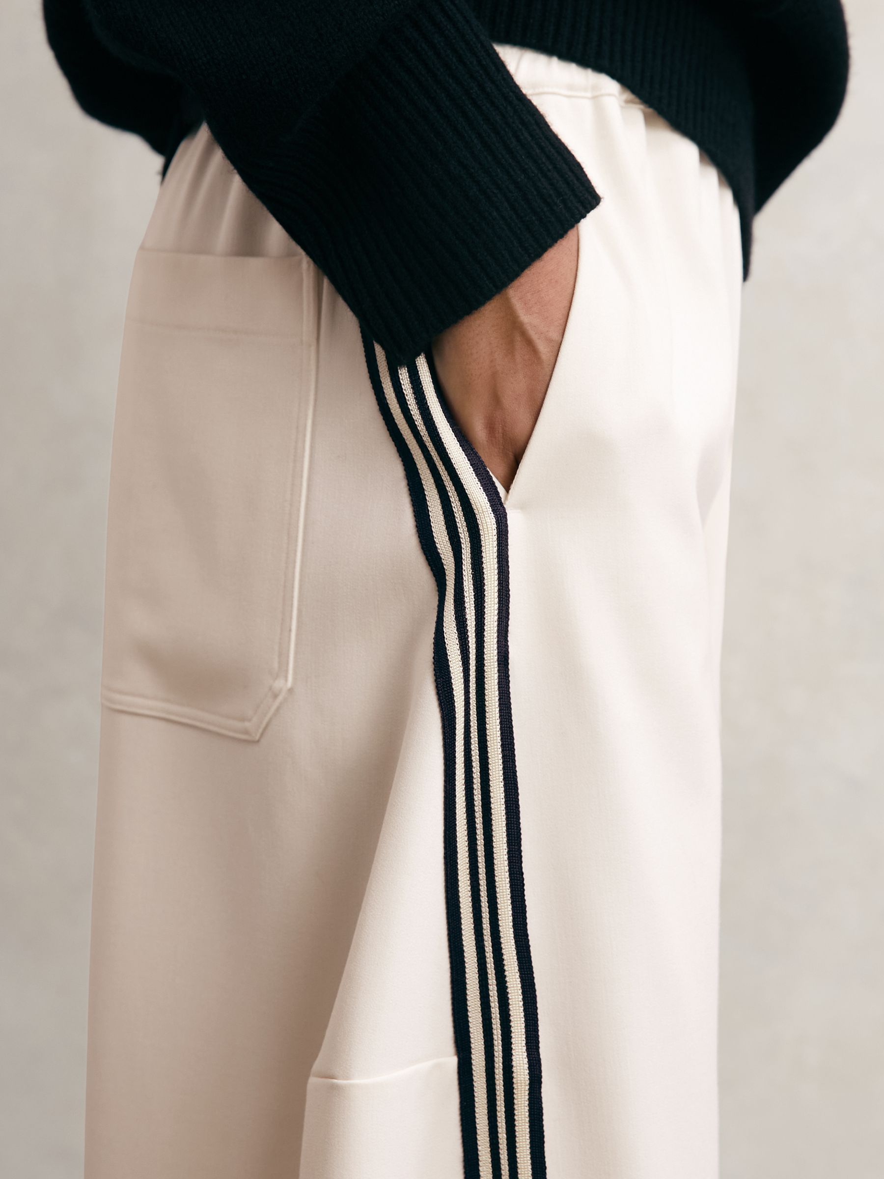 Petite Barrel-Leg Side-Stripe Trousers in Cream - image 4