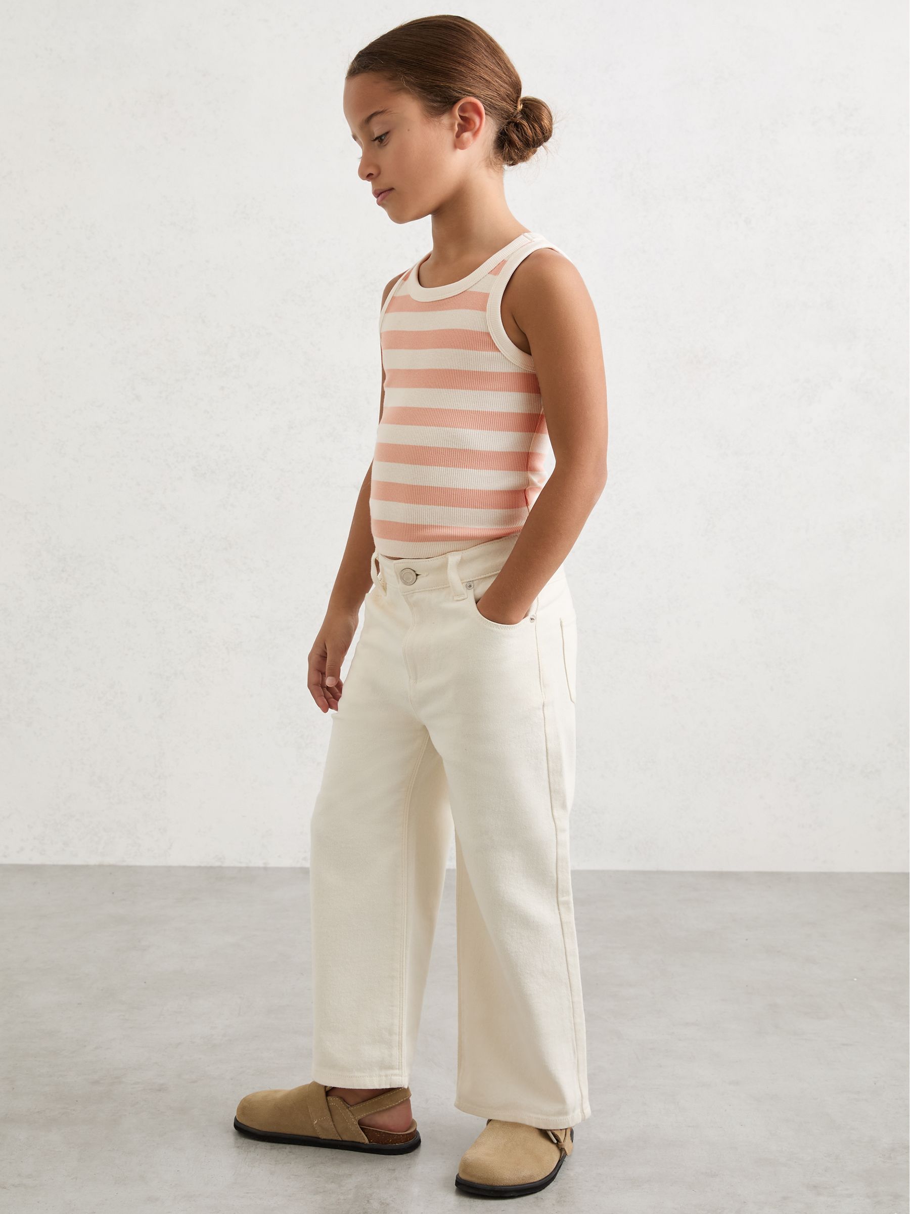 Stretch-Cotton Stripe Ribbed Vest in Pink/Ivory - Image 1 de 5 Stretch-Cotton Stripe Ribbed Vest in Pink/Ivory - Image 1 de 5