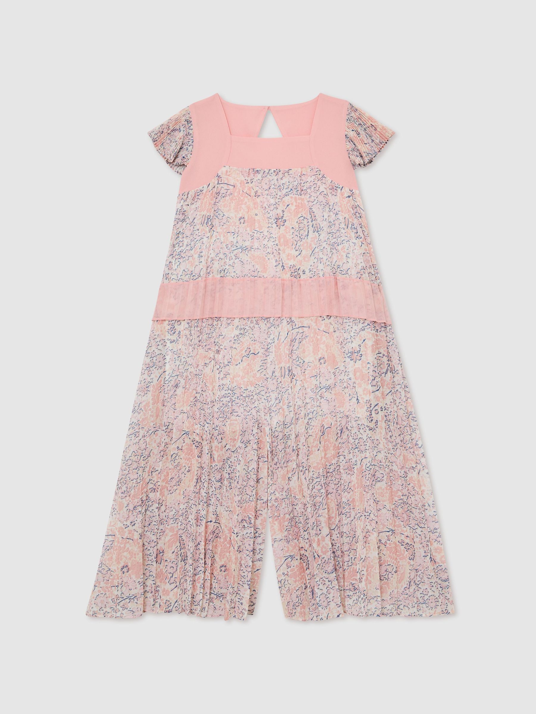9-13 yrs Floral-Print Pleated Jumpsuit in Pink - Image 2 of 3
