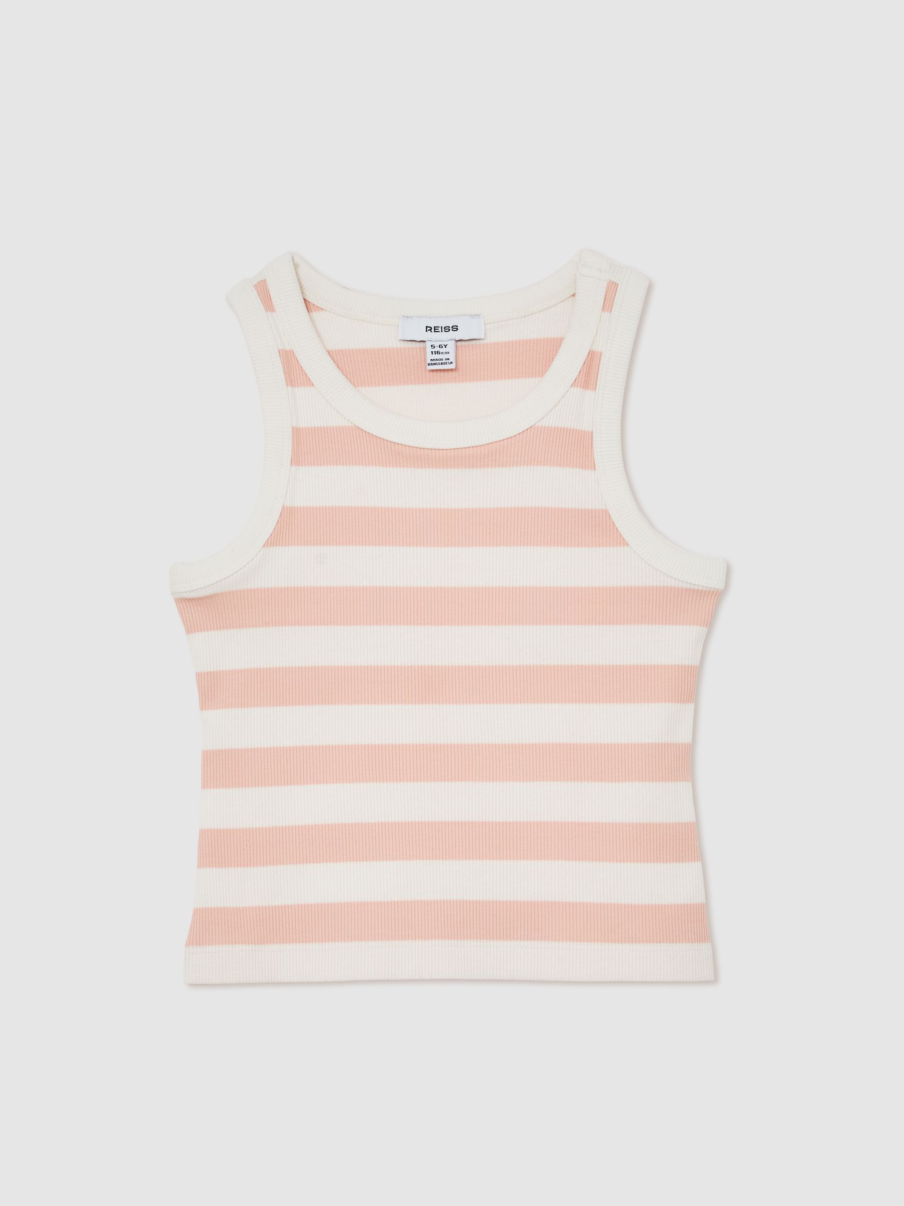 Stretch-Cotton Stripe Ribbed Vest in Pink/Ivory - Image 2 de 5