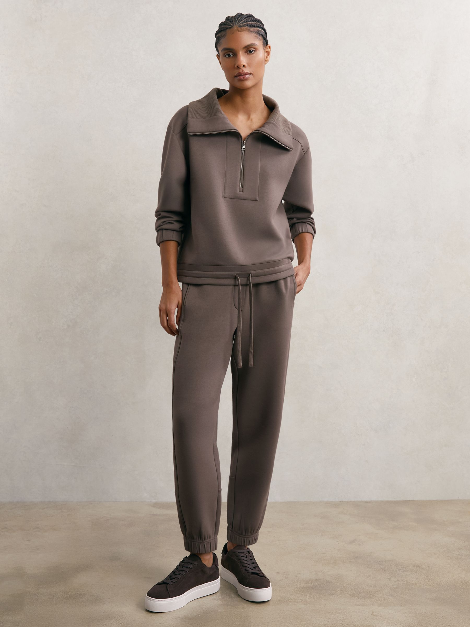 Premium Interlock Tapered Joggers in Taupe Brown - Image 1 of 6