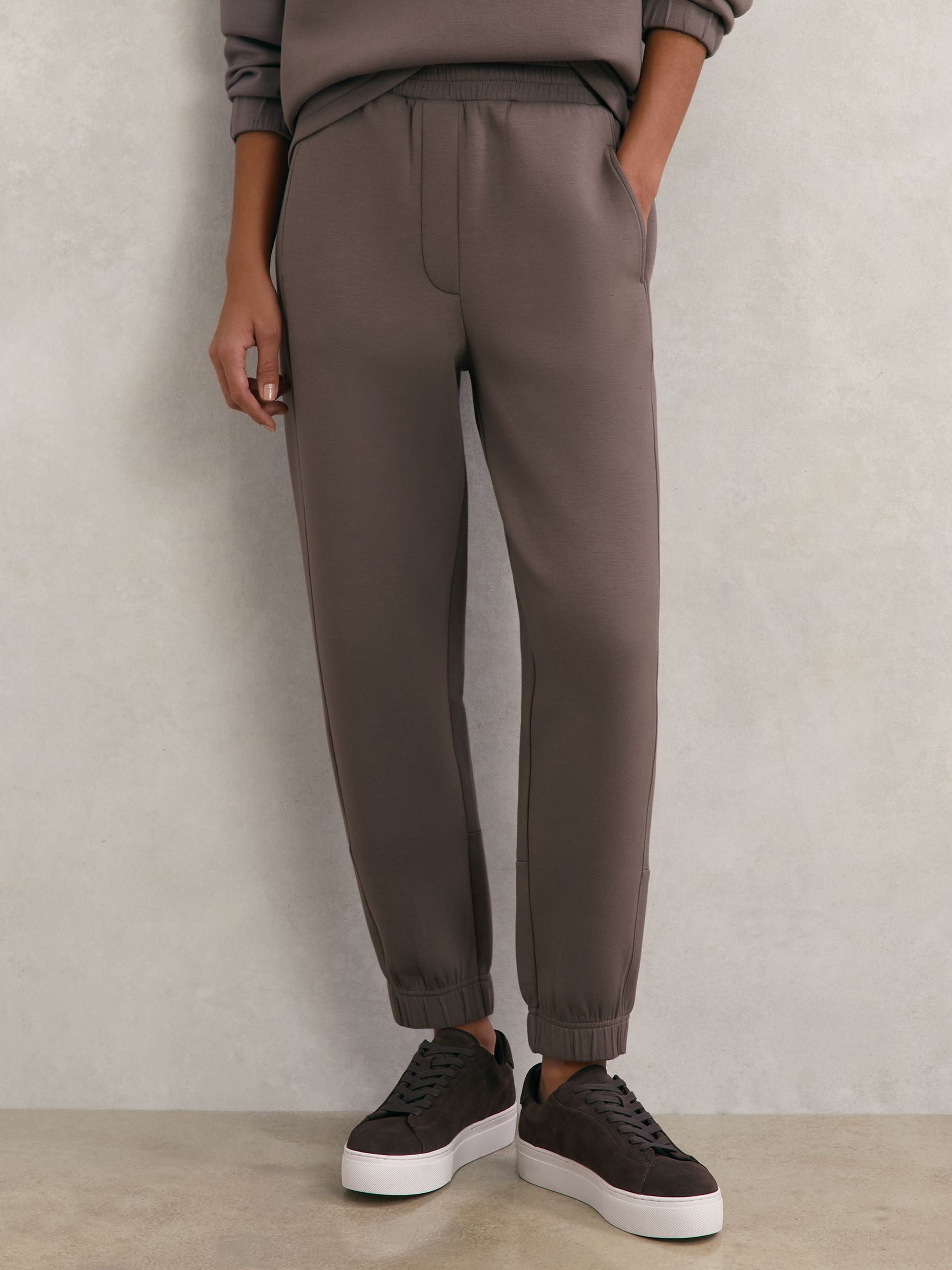Premium Interlock Tapered Joggers in Taupe Brown - Image 3 of 6
