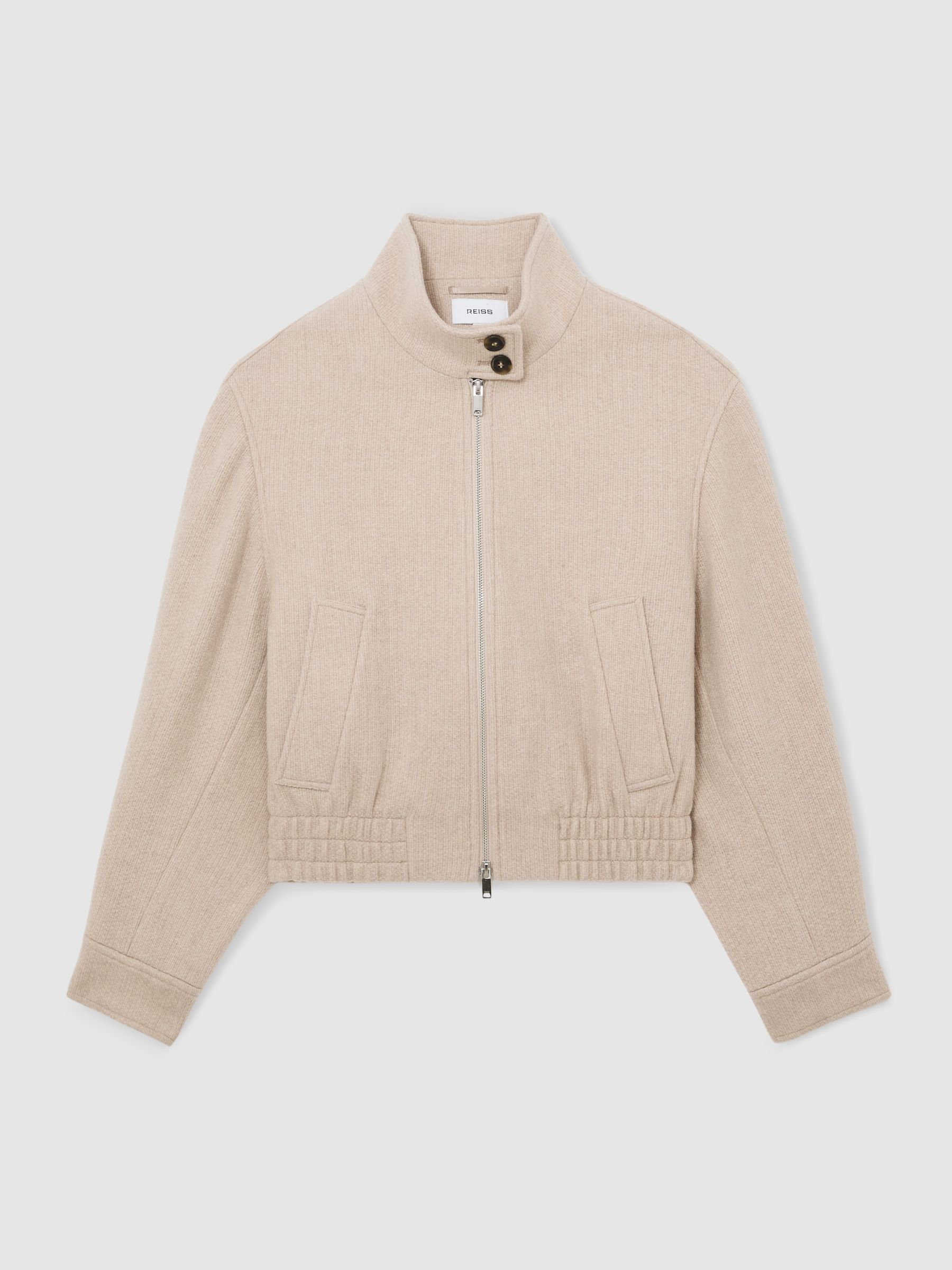 Wool Funnel-Neck Bomber Coat in Neutral - image 1