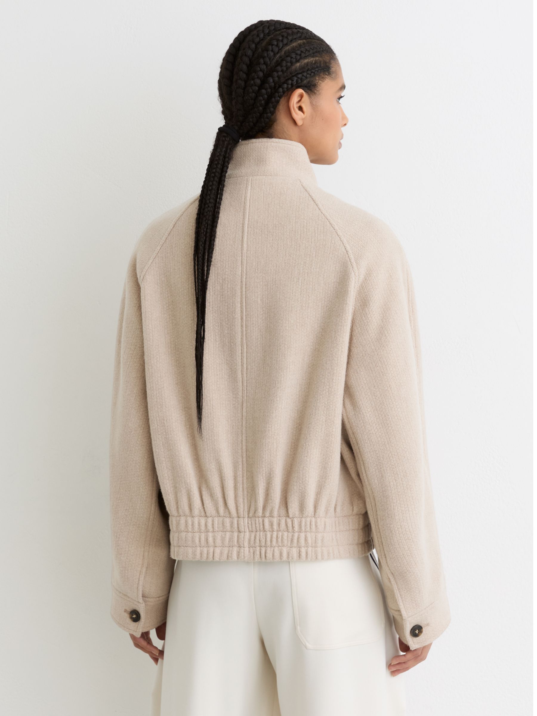 Wool Funnel-Neck Bomber Coat in Neutral - image 5