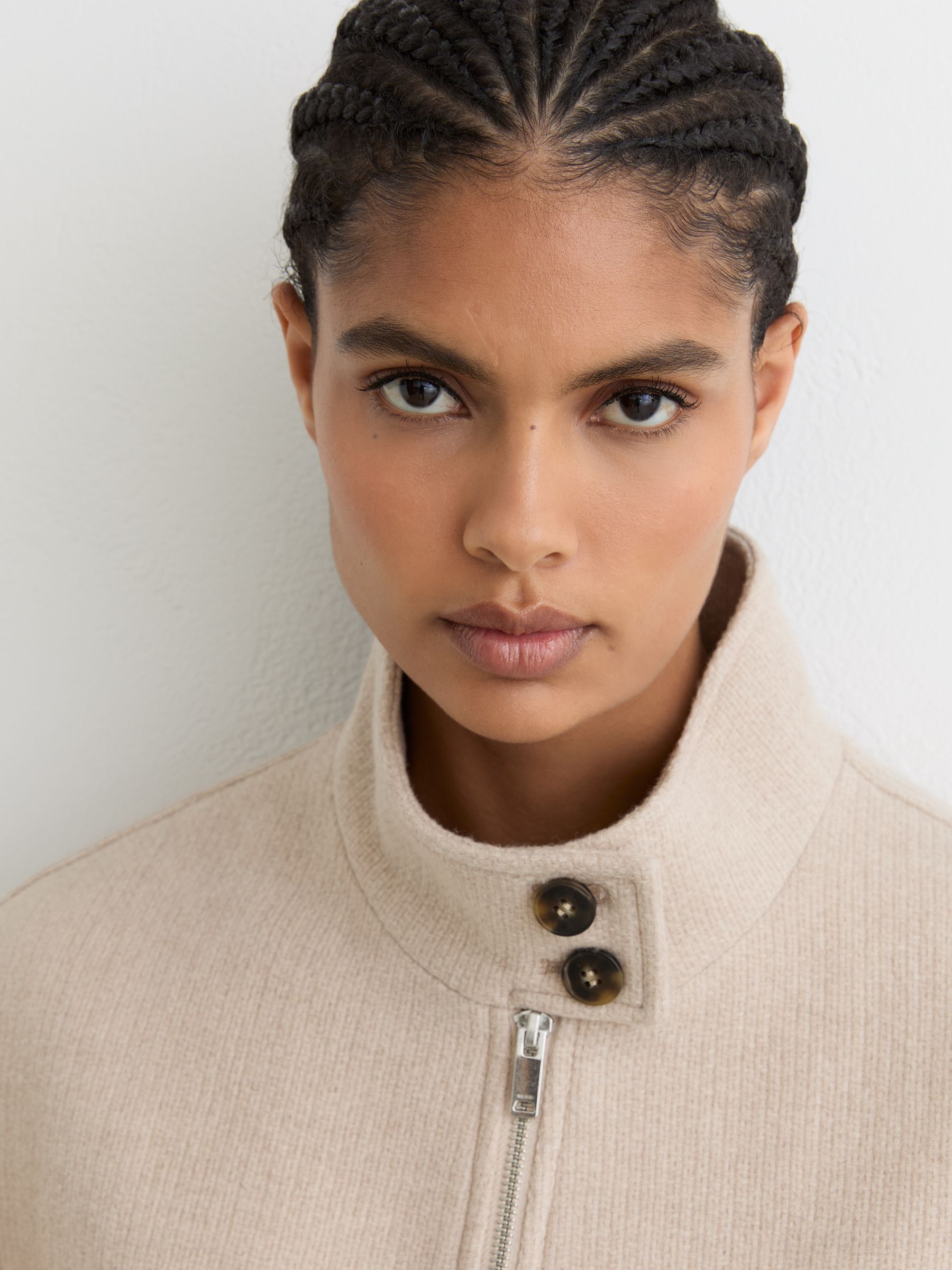 Reiss Wool Funnel-Neck Bomber Coat in Neutral | REISS