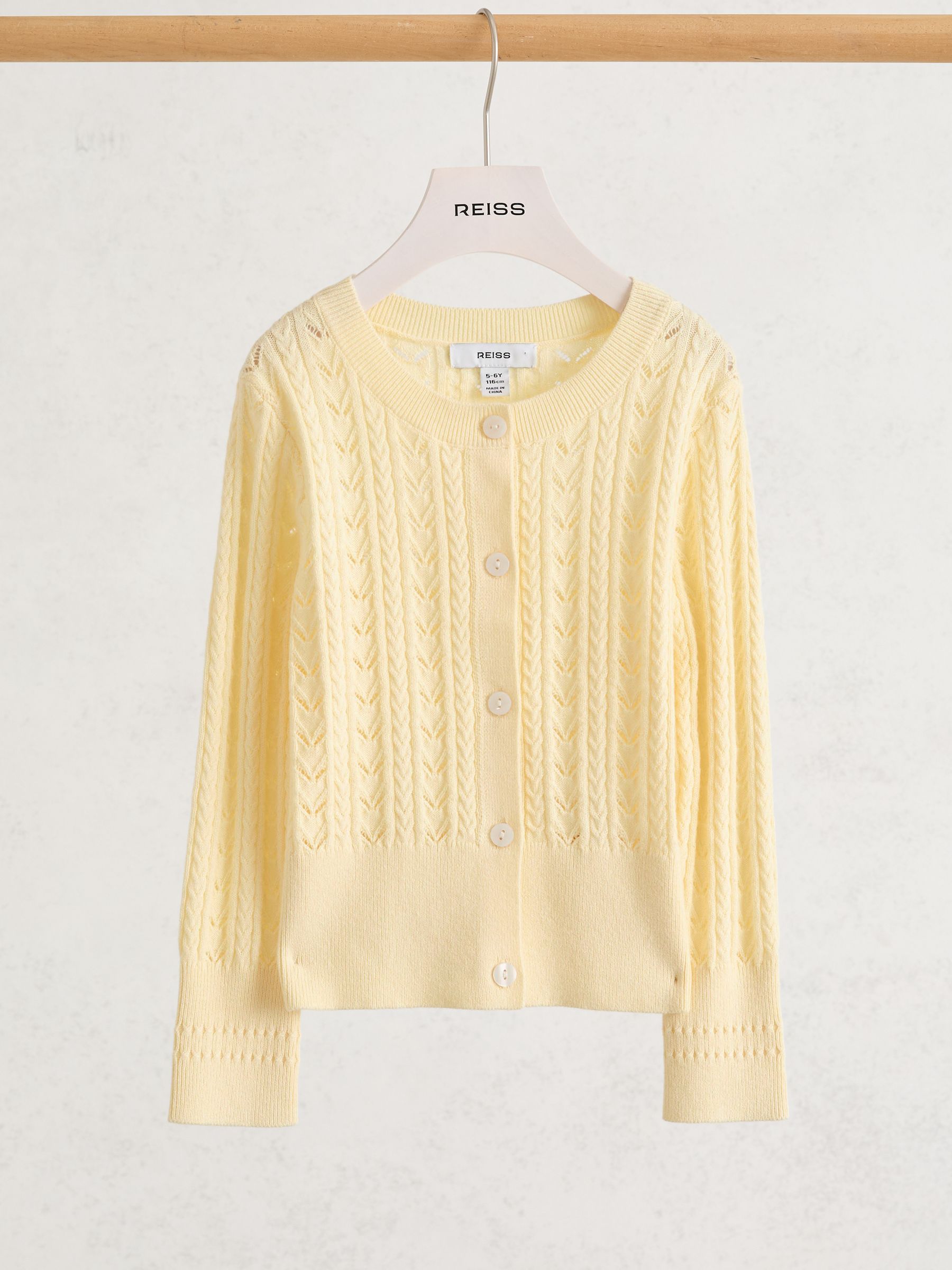 Wool-Cotton Pointelle Cardigan in Lemon - Image 2 of 3