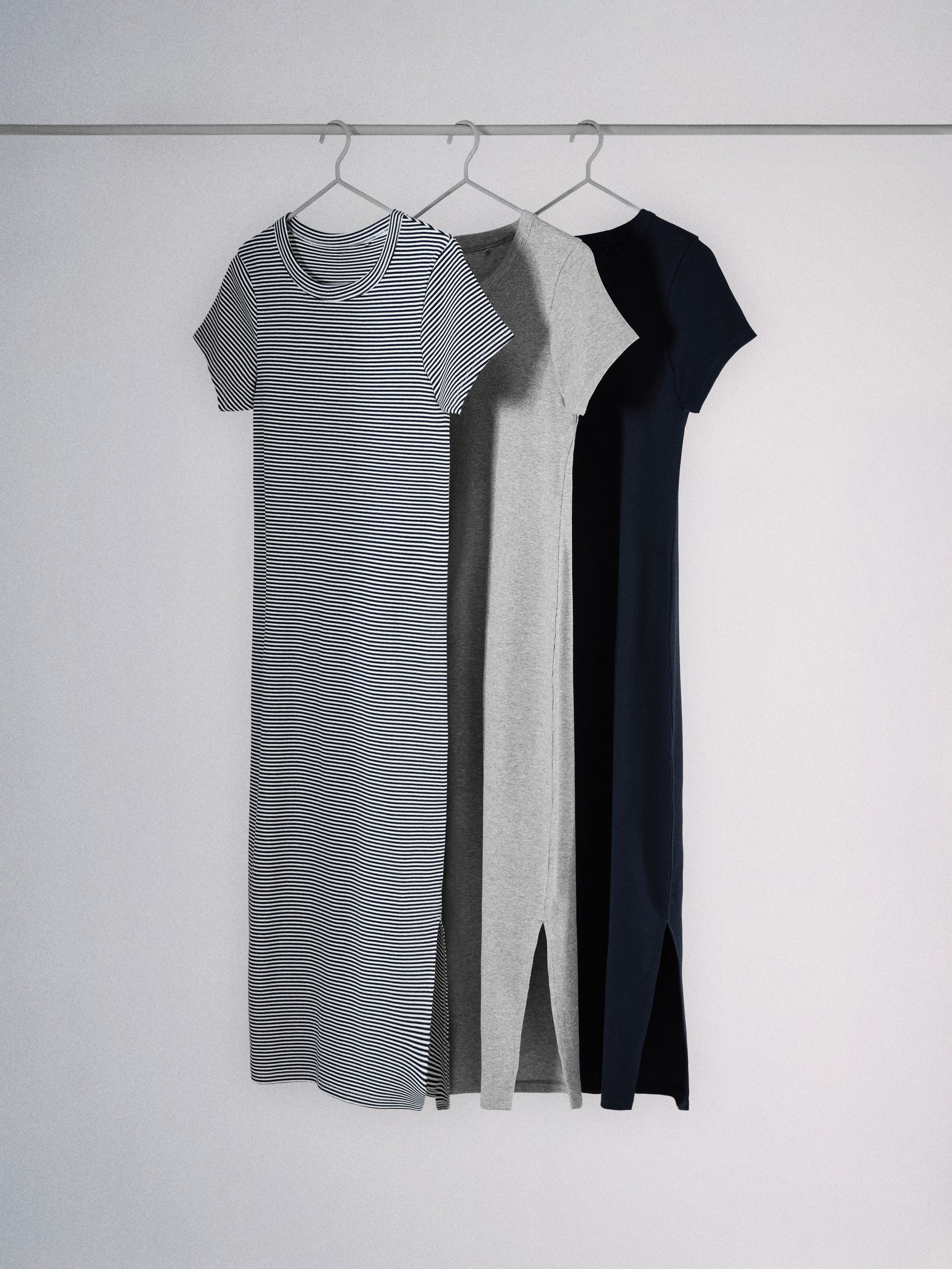 3 Pack Ribbed Midi Dresses Navy Blue/Grey Stripe/Grey Marl - Image 1 of 3