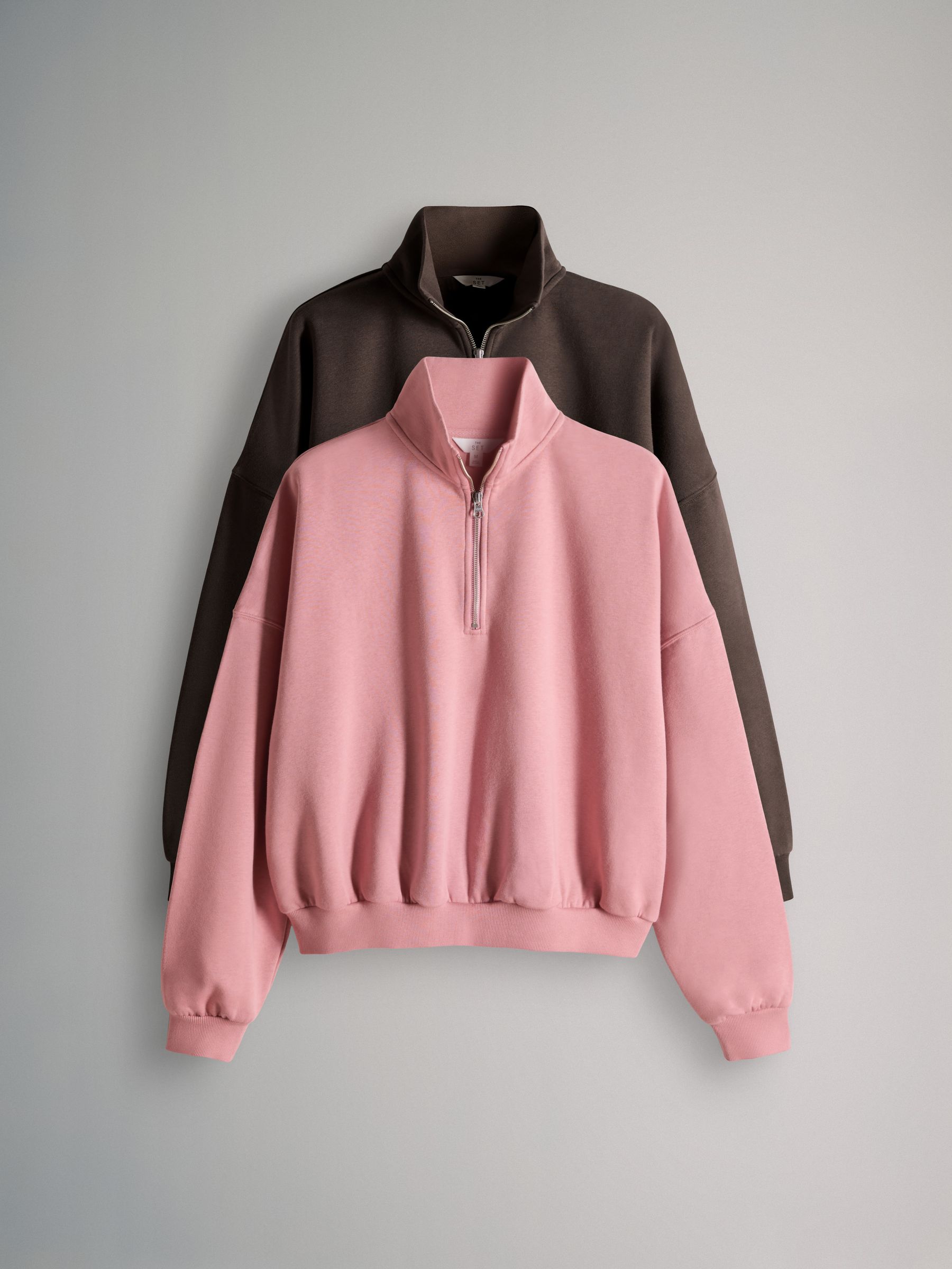 Pink/Chocolate Brown 2 Pack Half Zip Funnel Neck Sweatshirts - Image 1 of 5