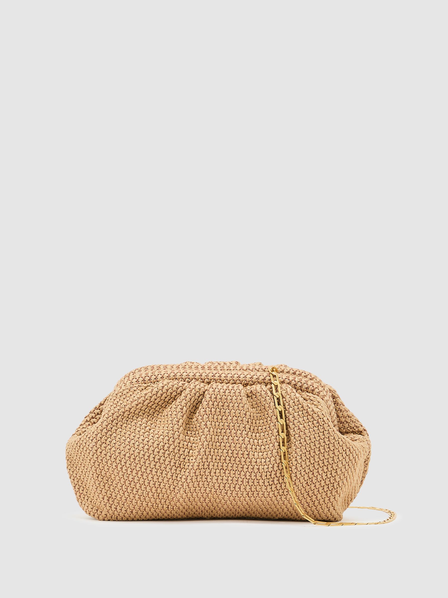 Raffia-Effect Ruched Clutch Bag in Natural - image 1
